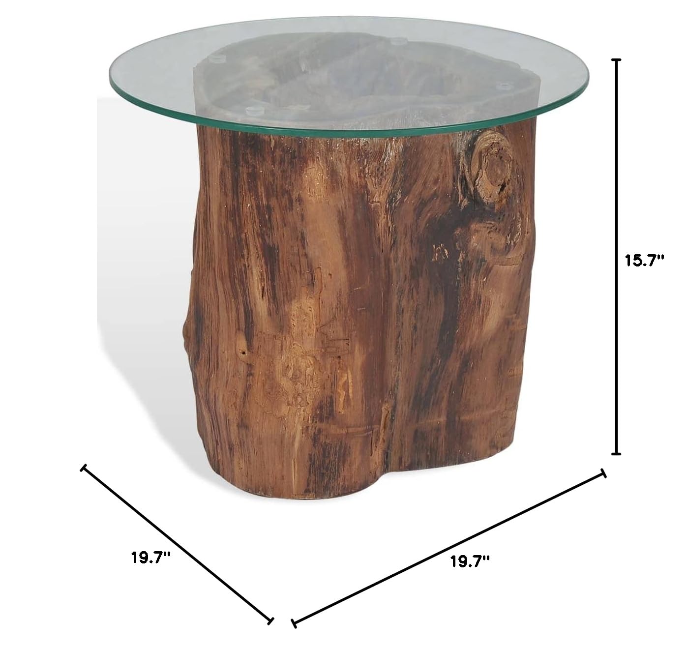CHARMMA Modern Teak and Glass Coffee Table 19.7
