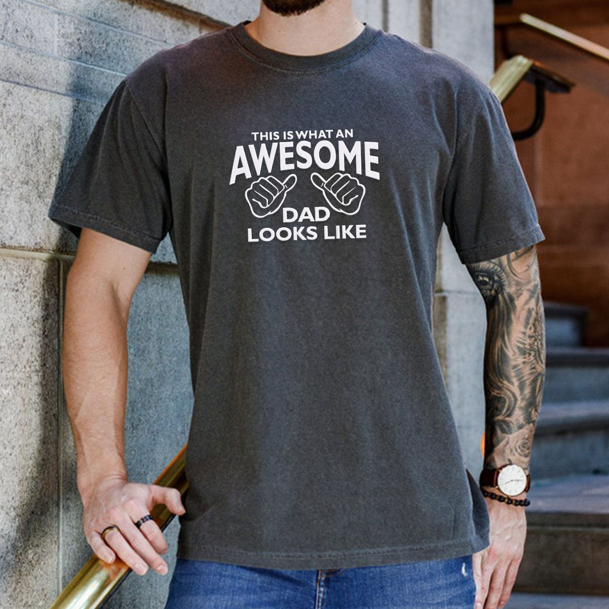 Comfort Color® Embroidered Awesome Dad T-Shirt - Soft Cotton Casual Tee for Father's Day Gifts, BBQ Parties & Family Outings