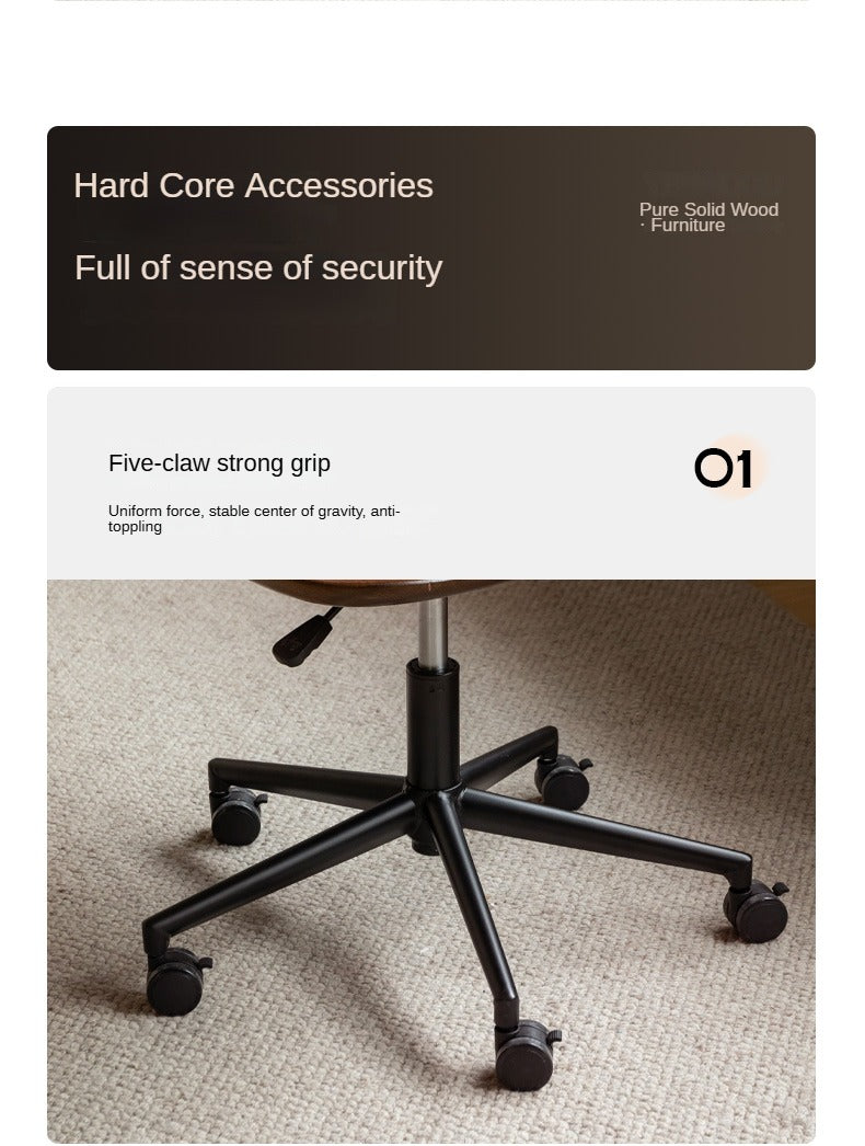 Modern Oak Solid Wood Lift & Swivel Office Chair - Ergonomic Rotatable Computer Desk Chair for Home & Office Workspace