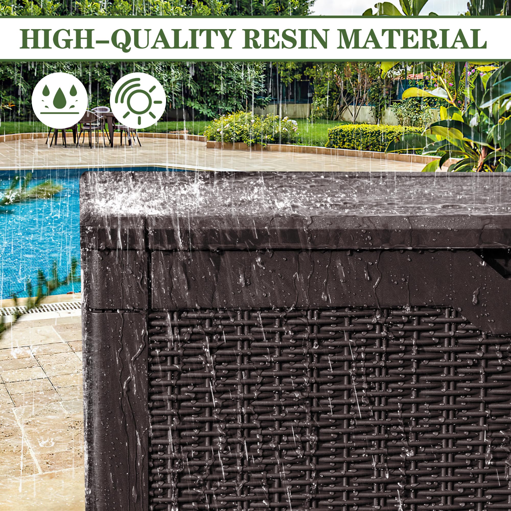 Greesum 100 Gallon Resin Deck Box - Large Lockable Outdoor Storage Container for Garden Tools, Patio Cushions, Pool Accessories (Dark Brown) | Weatherproof Deck Storage Solution for Backyard, Poolside & Patio Organization
