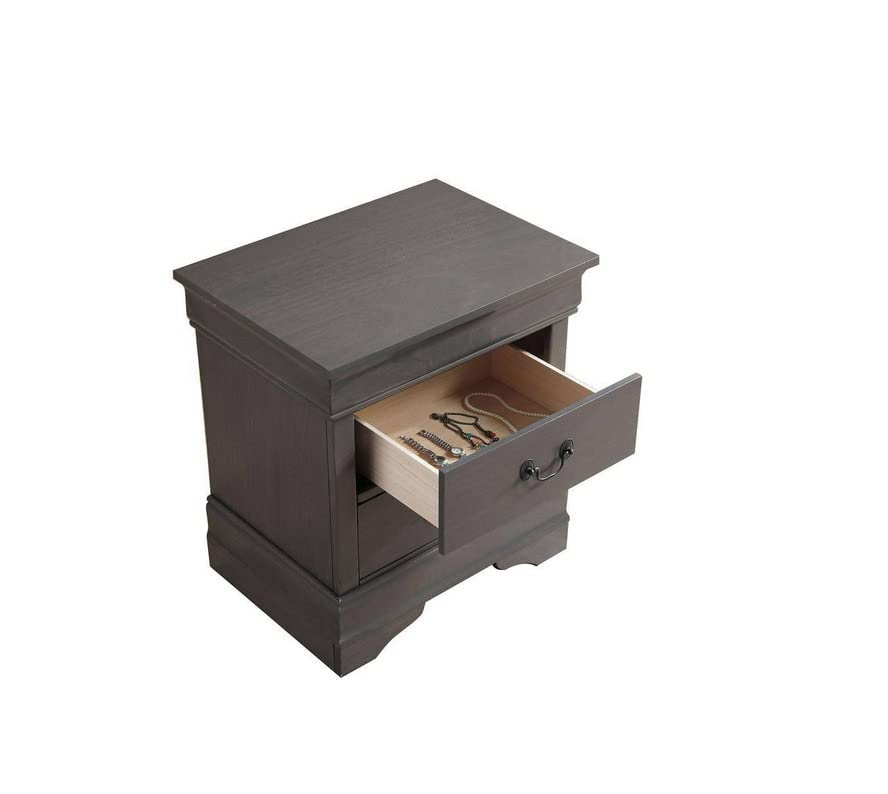 KLMM Classic Vintage Nightstand with 2 Drawers - Solid Wood English Dovetail Construction Bedside Table - Antique Nickel Hanging Pulls (Gray) - Perfect for Bedroom, Living Room & Office Furniture