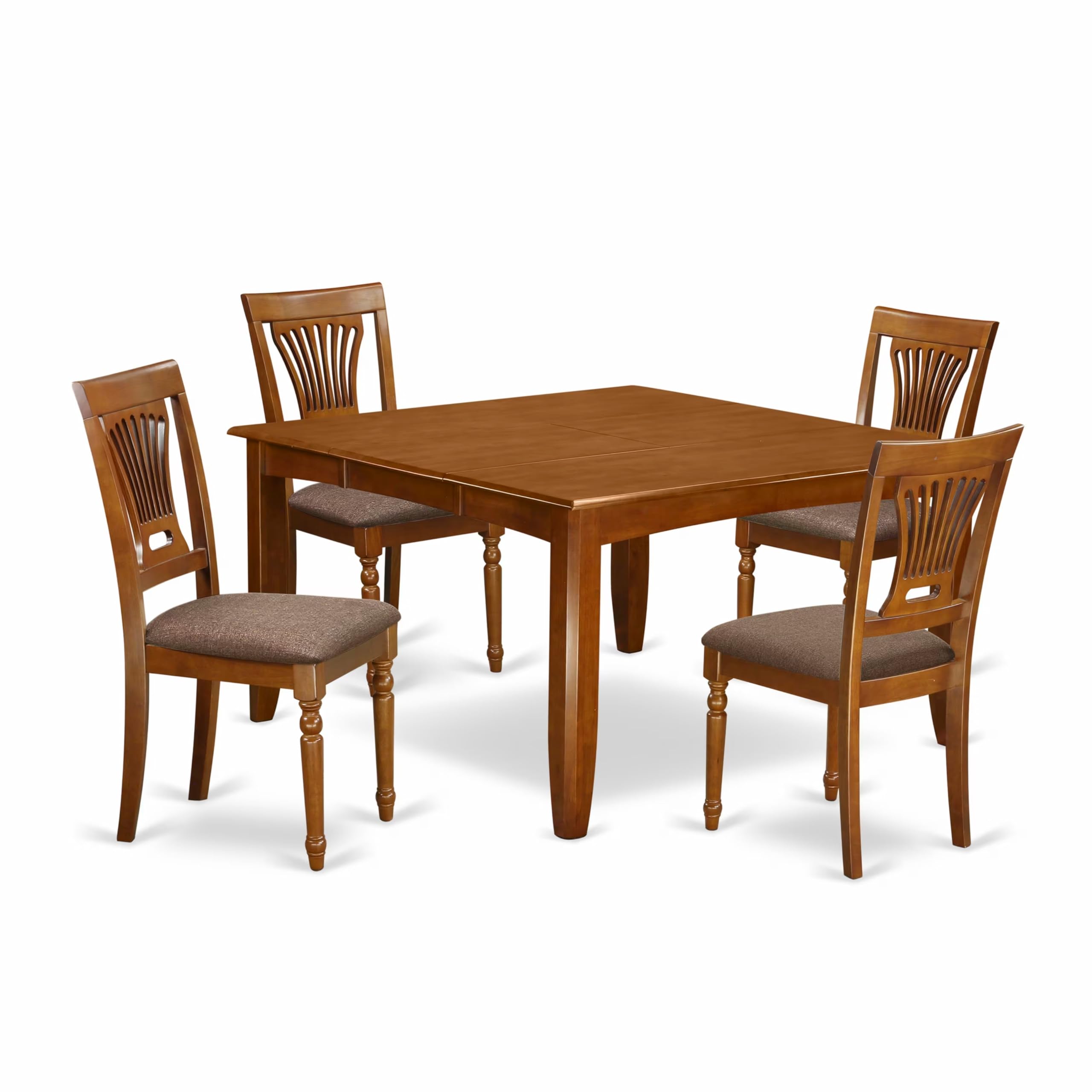 East West Furniture 5-Piece Dining Room Set - Square Wooden Table with Butterfly Leaf & 4 Linen Fabric Chairs, 54x54 Inch, Saddle Brown - Perfect for Small Space Dining Rooms, Breakfast Nooks, and Cozy Kitchens