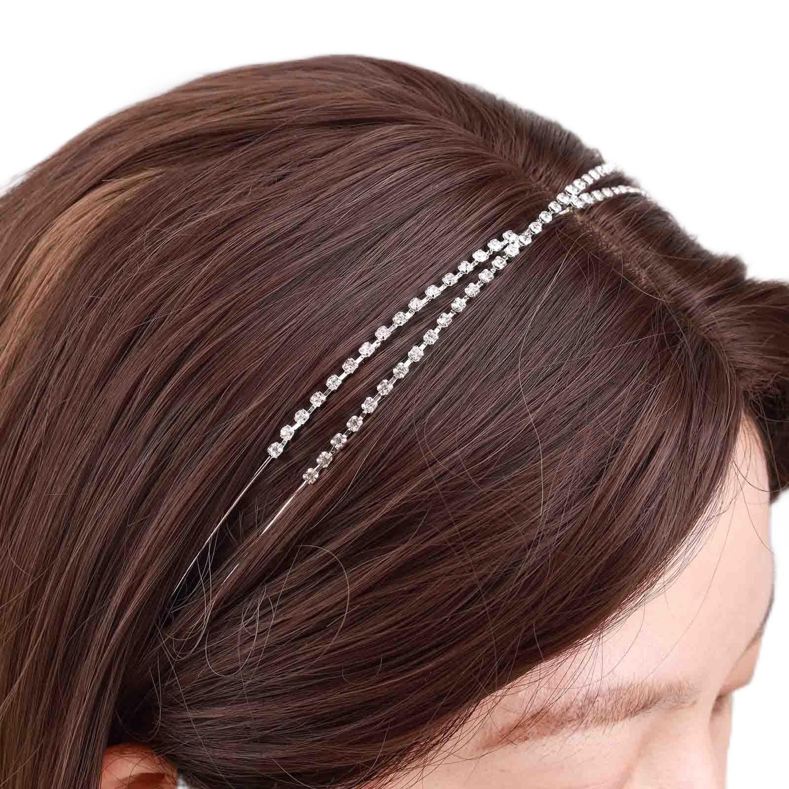 Sparkling CZ Crystal Wedding Headband - Silver Double Cross Bridal Tiara with Rhinestones for Women & Girls | Perfect for Brides, Prom, Pageants & Special Occasions