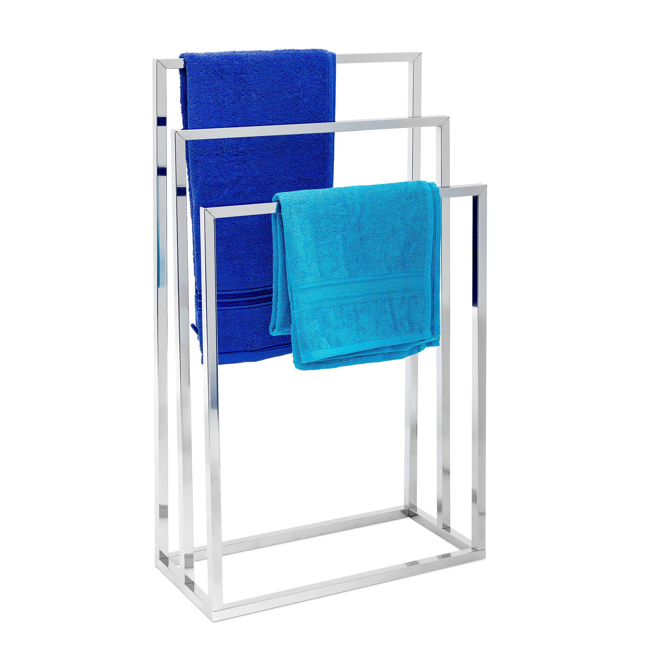 Chrome-Plated Stainless Steel 3-Arm Towel Stand - 82.5 x 46 x 21cm Modern Bathroom Towel Holder with 3 Rails for Large Towels - Metallic Silver Finish | Perfect for Spa, Hotel & Luxury Home Bathroom Decor