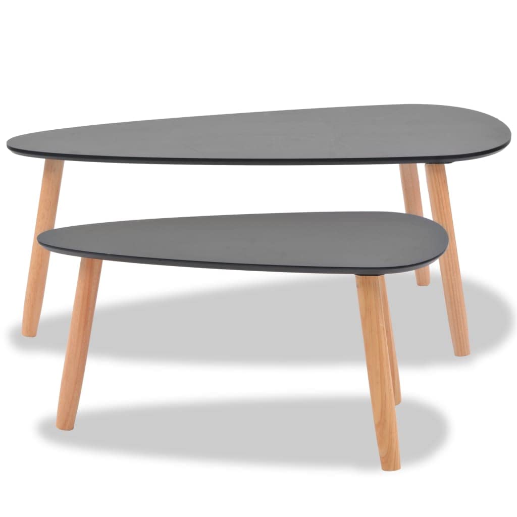 CHARMMA 2-Piece Solid Pinewood Coffee Table Set in Black - Perfect for Living Room, Lounge & Home Decor