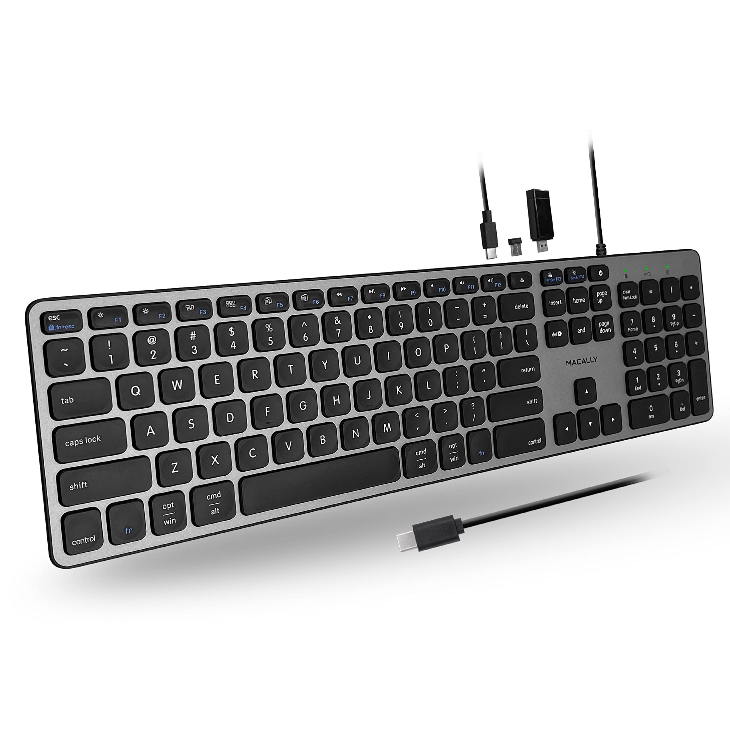 **Macally Premium Wired USB-C Keyboard with 3-Port Hub (2x USB-A, 1x USB-C) – Full-Size Mechanical Keyboard for Mac Mini, iMac, MacBook, iPad & PC – Ideal for Home Office, Gaming & Productivity**