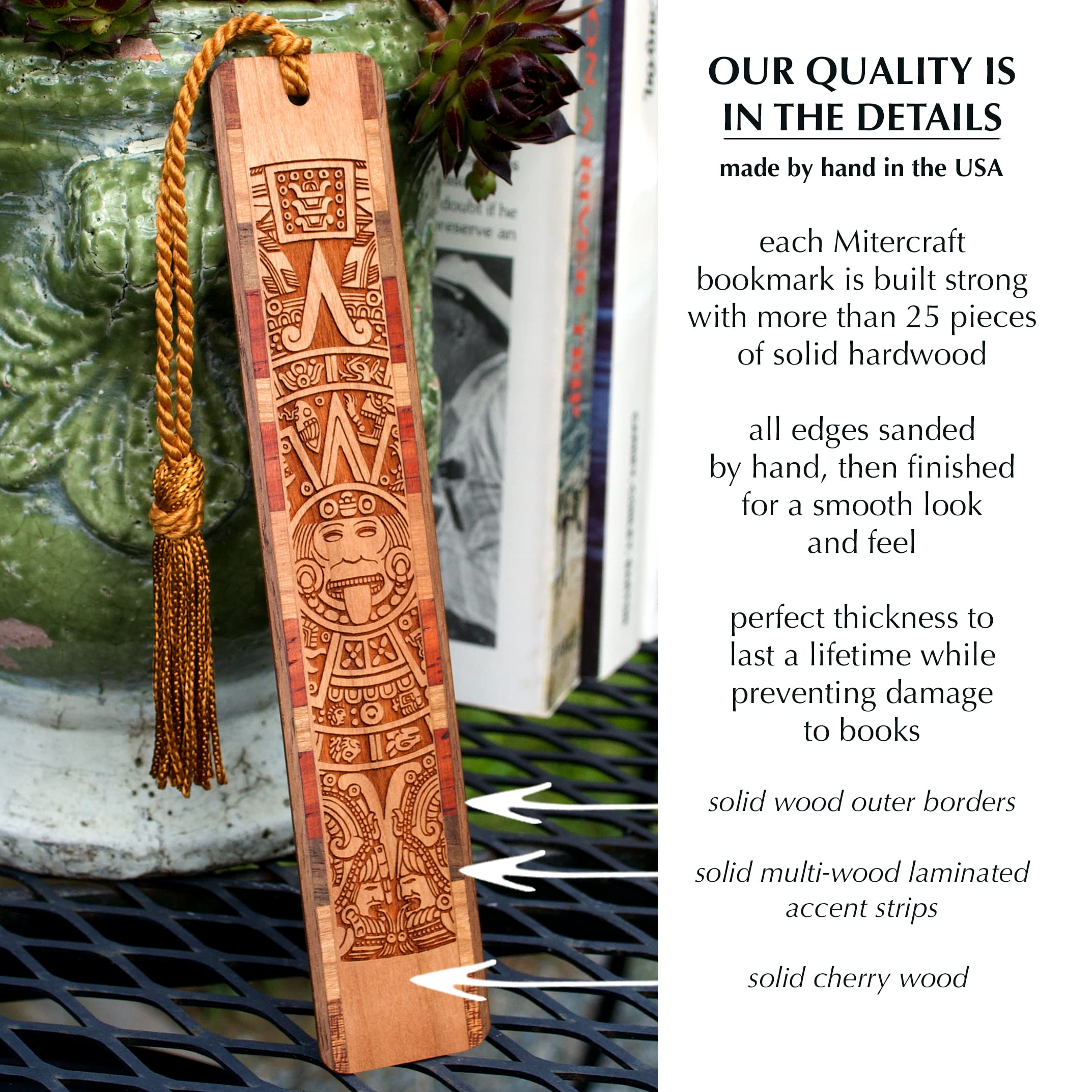Handmade Aztec Mayan Calendar Wooden Bookmark - Personalized Custom Engraved Gift - USA Made - Perfect for Book Lovers & History Enthusiasts
