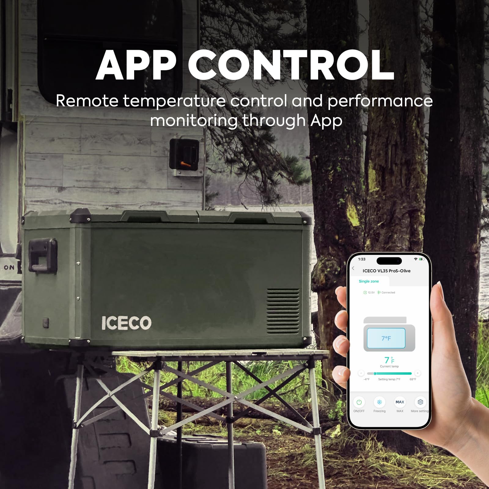 ICECO VL75 ProD 12V Portable Refrigerator Freezer - 75L Dual Zone Car Fridge with AC/DC Power, SECOP Compressor (0℉ to 50℉) - Electric Cooler for Camping, Road Trips, RV, Home & Outdoor Adventures [Olive Green Special Edition]