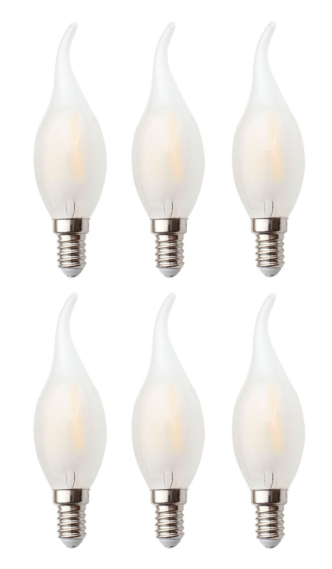 JCKing 6-Pack Dimmable E12 LED Filament Vintage Light Bulbs - 2W Frosted Candle Bulbs (110-130V AC), Warm White 2700K, Equivalent to 20W Incandescent - Perfect for Chandeliers, Wall Sconces, and Vintage Style Lighting Fixtures