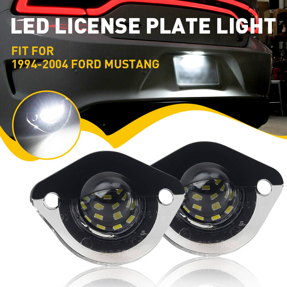 1994-2004 Ford Mustang LED License Plate Lights - Super Bright White Tag Light Lamp Assembly - Easy Installation - Perfect for Night Driving & Car Shows