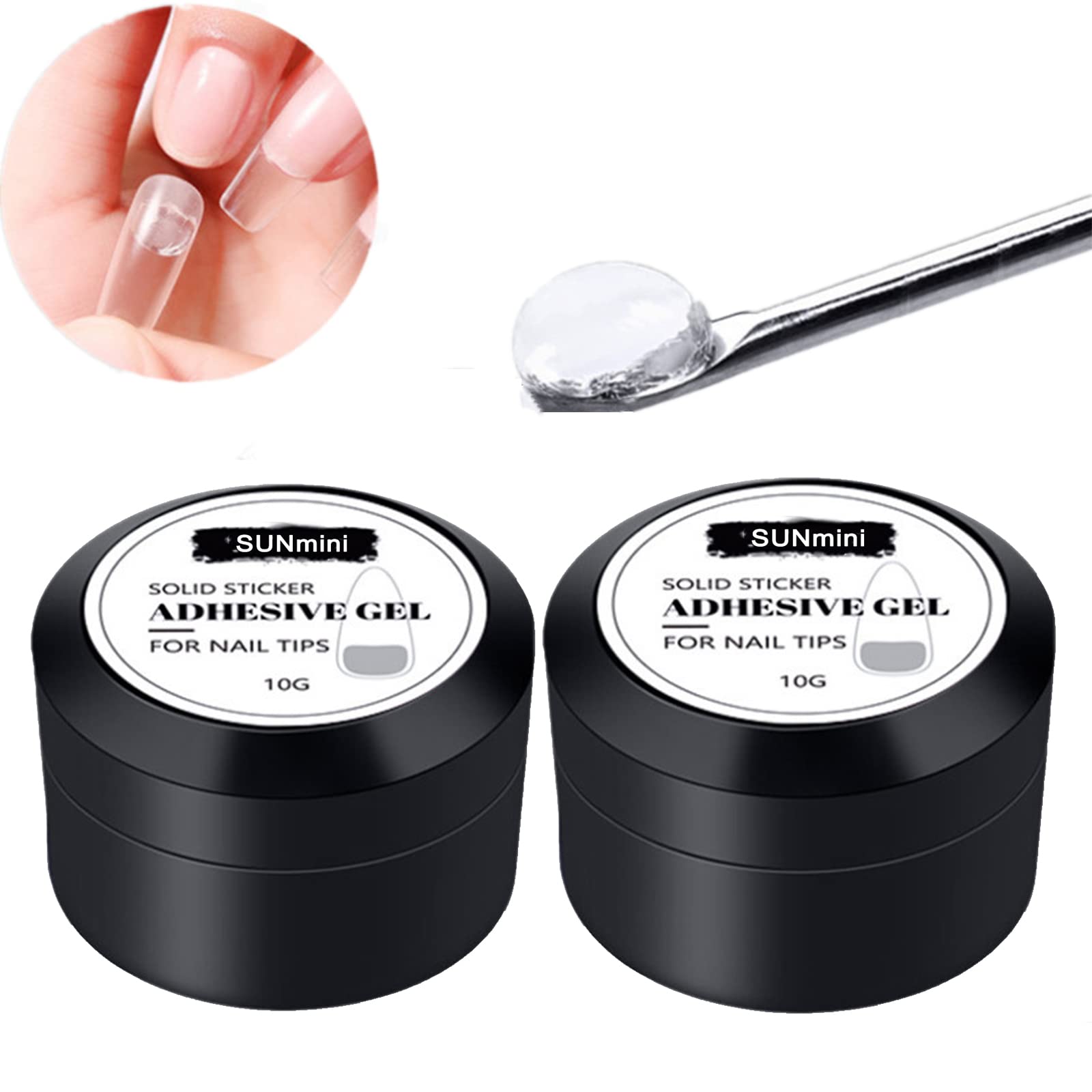 3Pcs Solid False Nail Tips Gel Glue - Clear UV LED Nail Extension Kit with Rhinestone Glue & Soak Off Gel - Perfect for Press On Nails, DIY Nail Art & Salon Use - 10g (2PCS)