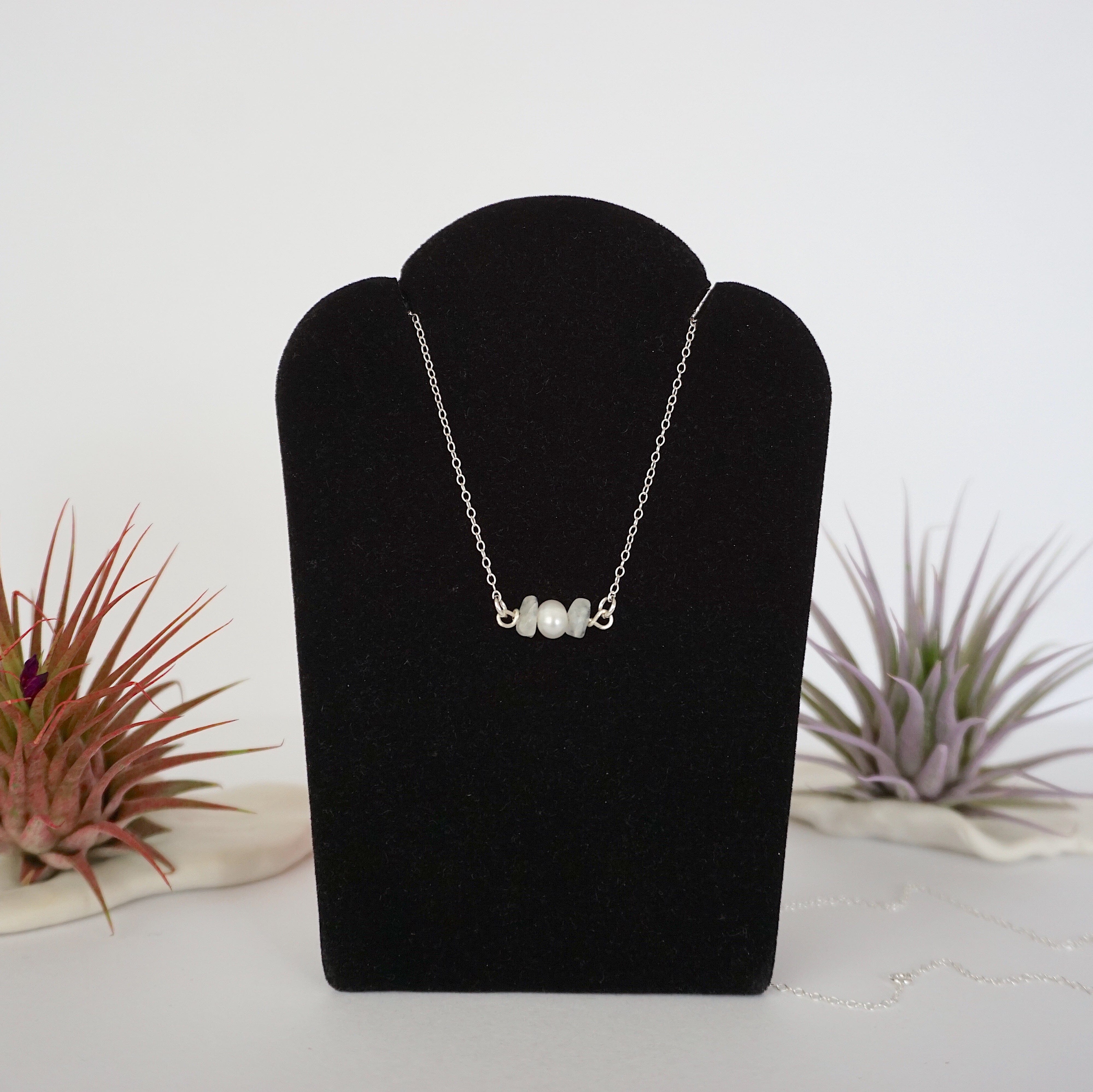 Moonstone & Pearl Charm Necklace – Elegant Boho Jewelry for Women | Perfect for Weddings, Date Nights & Gifts