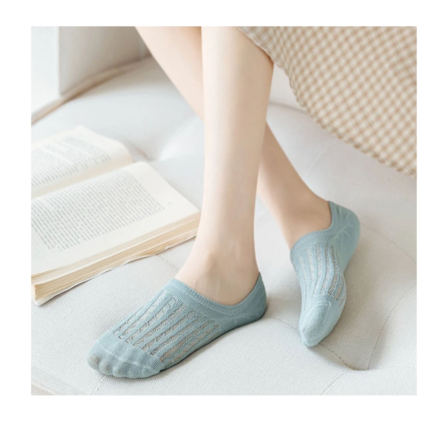 FLOOF Women's No Show Socks - Breathable Invisible Liner Socks for Sneakers & Loafers - Comfortable Anti-Slip Blue Socks for Everyday Wear