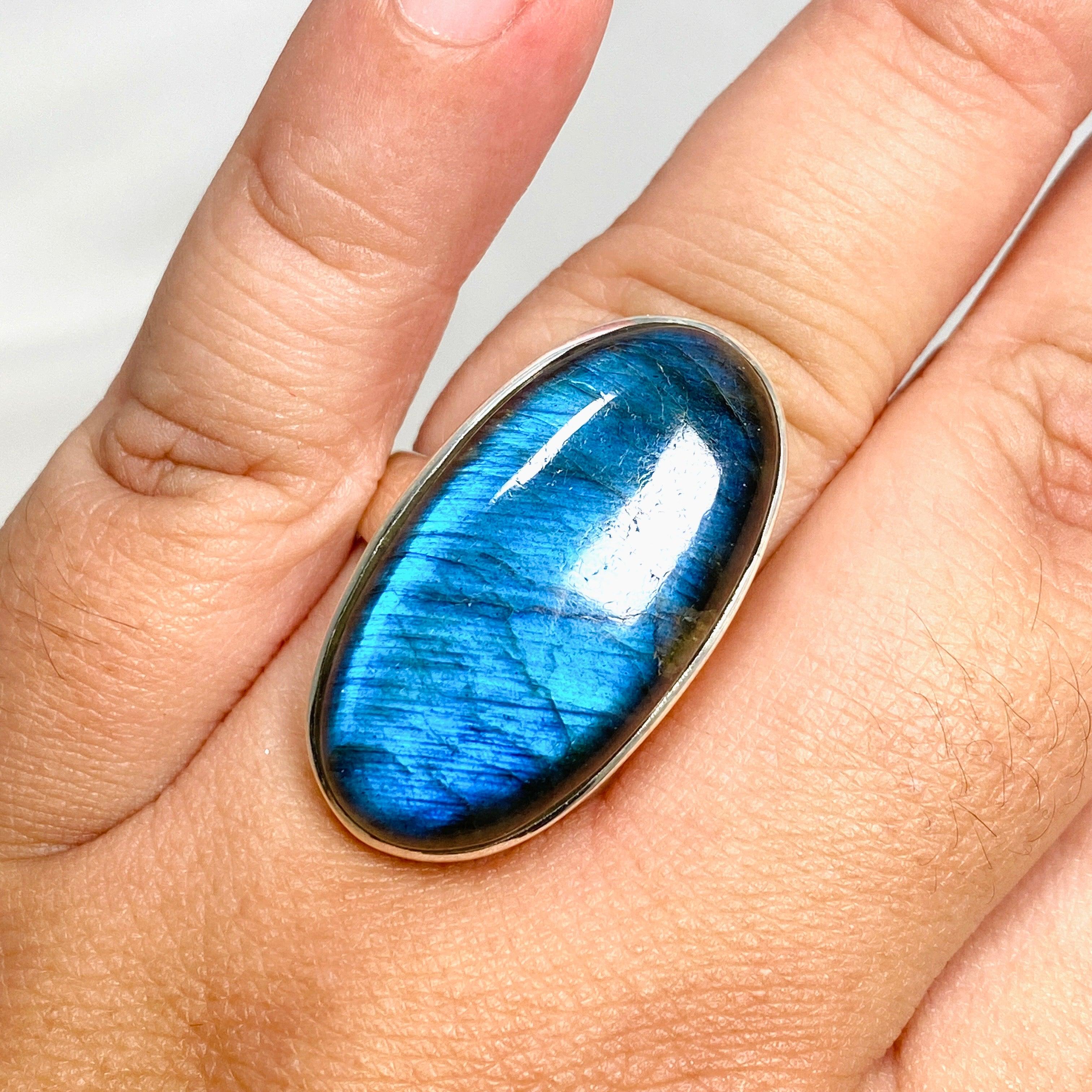 Natural Labradorite Oval Ring Size 11 - Sterling Silver Gemstone Jewelry for Women - Perfect for Gift Giving & Spiritual Healing