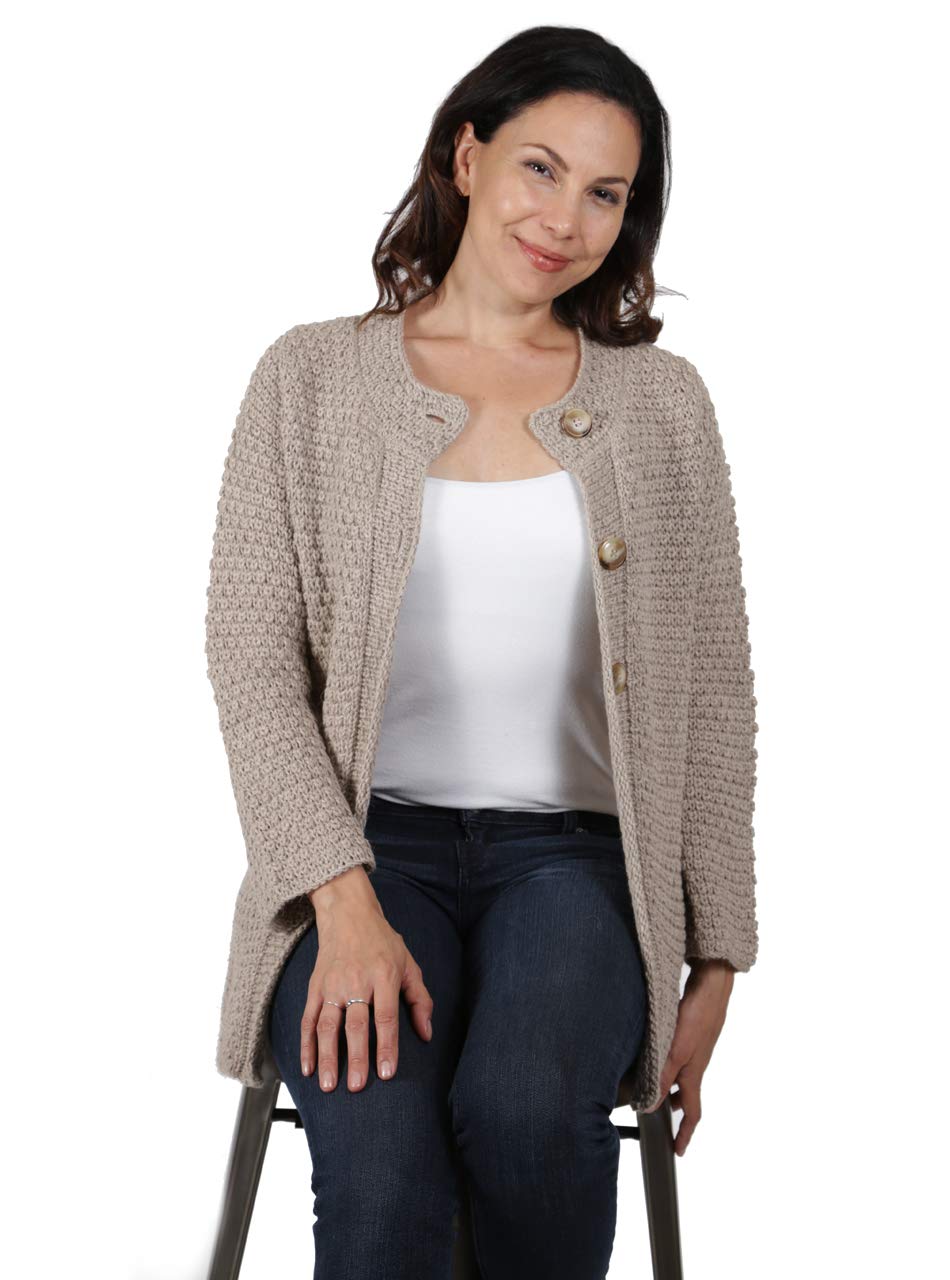 Hand Knit Baby Alpaca Swing Cardigan - Soft & Warm All-Season Sweater for Women (Large, Oatmeal) | Perfect for Casual Outings, Office Wear & Cozy Evenings
