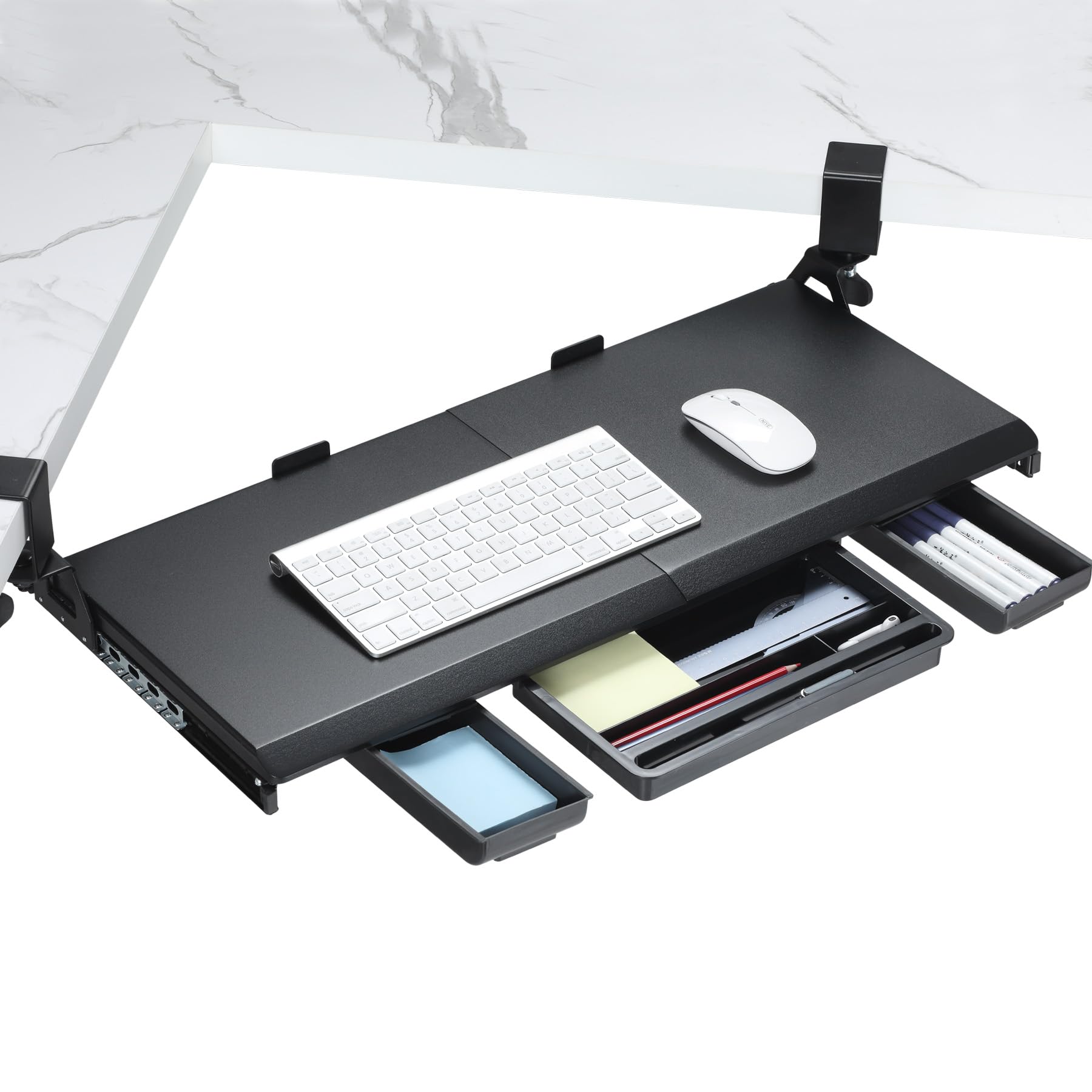 Ergonomic Under Desk Keyboard Tray - 180° Adjustable C Clamp for L-Shaped Desks (26.77