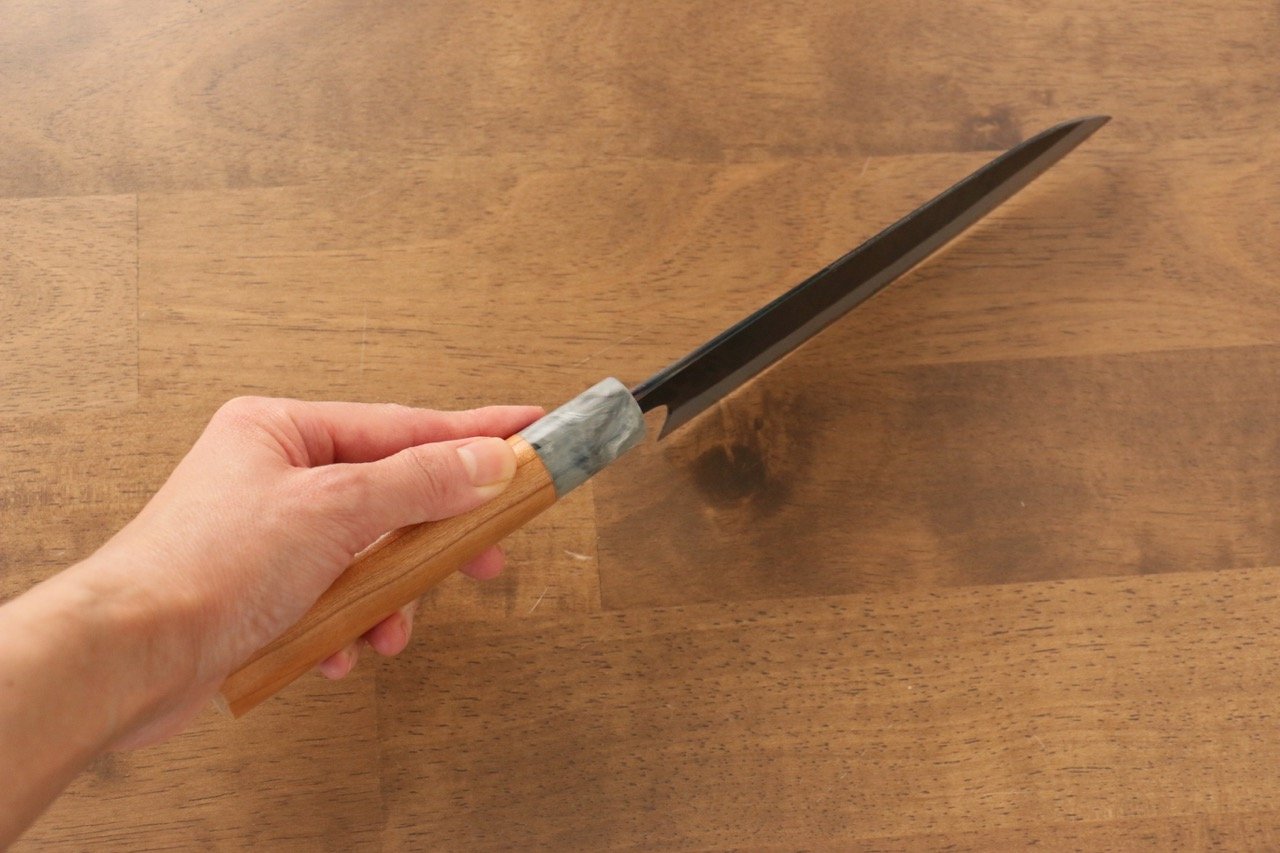 Masakage Mizu Blue Steel No.2 Santoku Knife 165mm - Japanese Chef Knife with American Cherry Handle - Perfect for Slicing, Dicing & Chopping Vegetables, Meat & Fish