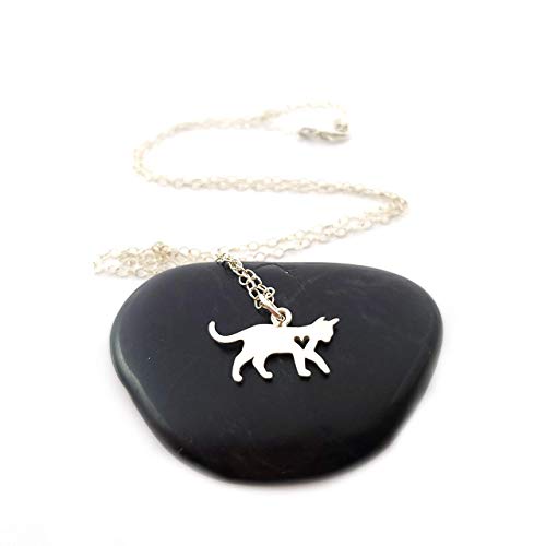 Cat Charm with Heart Cutout Necklace - Sterling Silver Jewelry for Women | Dainty Cat Pendant Gift for Cat Lovers | Perfect for Valentine's Day, Birthday & Everyday Wear