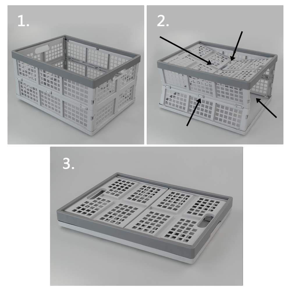 34 Quart Collapsible Plastic Storage Crates - Stackable Organizer Bins for Home, Office & Garage - 2-Pack Heavy Duty Foldable Containers for Clothes, Toys & Supplies