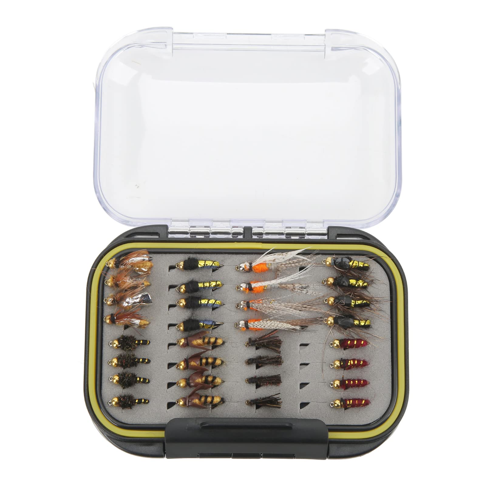 VGEBY 64Pcs Colorful Fly Fishing Lures Kit - Stainless Steel Hooks with Waterproof Storage Box - Trout Bass Salmon Fishing Bait for Freshwater & Saltwater - Perfect for Fly Fishing Enthusiasts & Outdoor Adventures