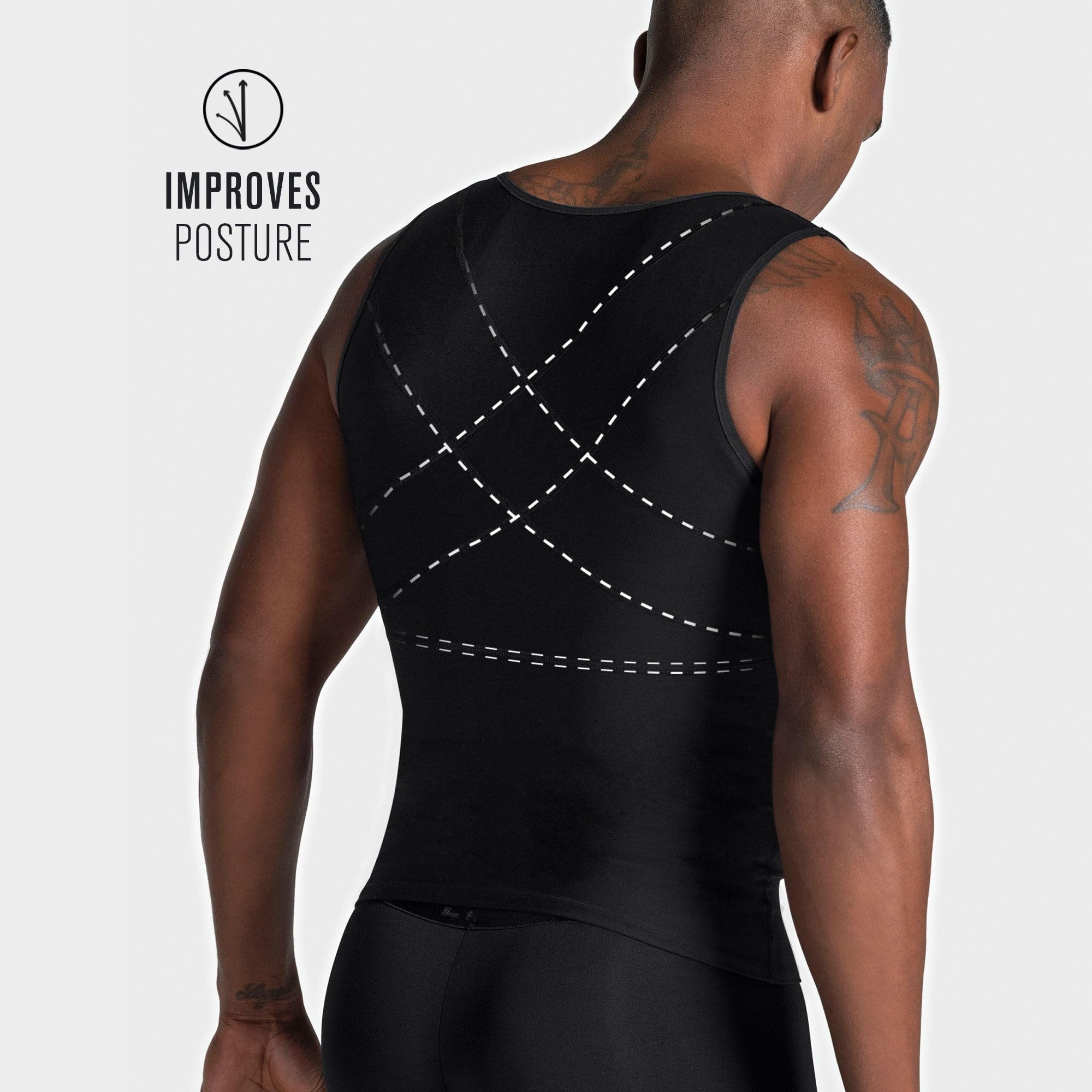 Men's Leo Compression Vest - Tummy Control & Posture Corrector Shapewear for Back Support - Slimming Body Shaper for Workout, Office & Everyday Wear