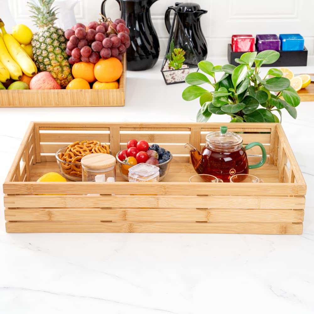 20.75 x 13 x 3.75 Inch Bamboo Breakfast Serving Tray with Handles - Durable, Chip-Resistant & Shatterproof Pallet Design - Perfect for Meals, Snacks, Beverages in Restaurants, Hotels, Bedroom Breakfast or Outdoor Picnics