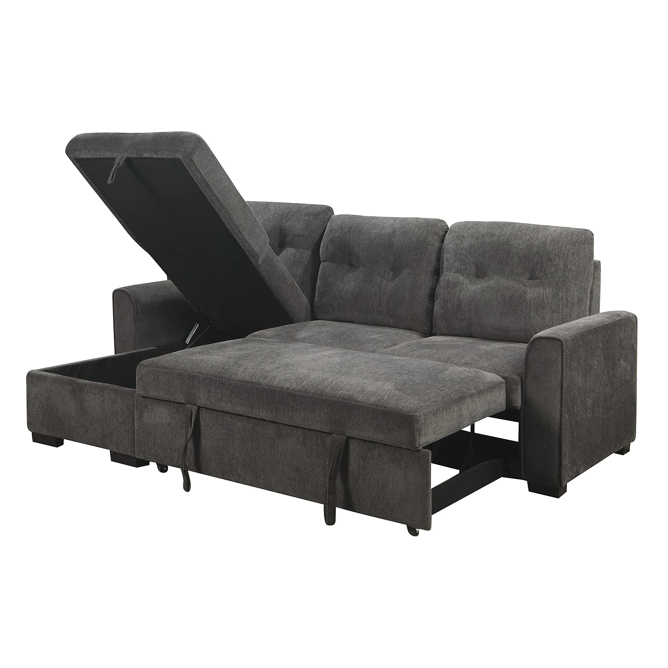 Lexicon L-Shaped Sectional Sofa Bed with Storage Chaise - Reversible Sleeper Couch for Living Room, Pull-Out Bed & Chaise Lounge - Perfect for Small Spaces, Guest Rooms & Apartment Living (Dark Gray)