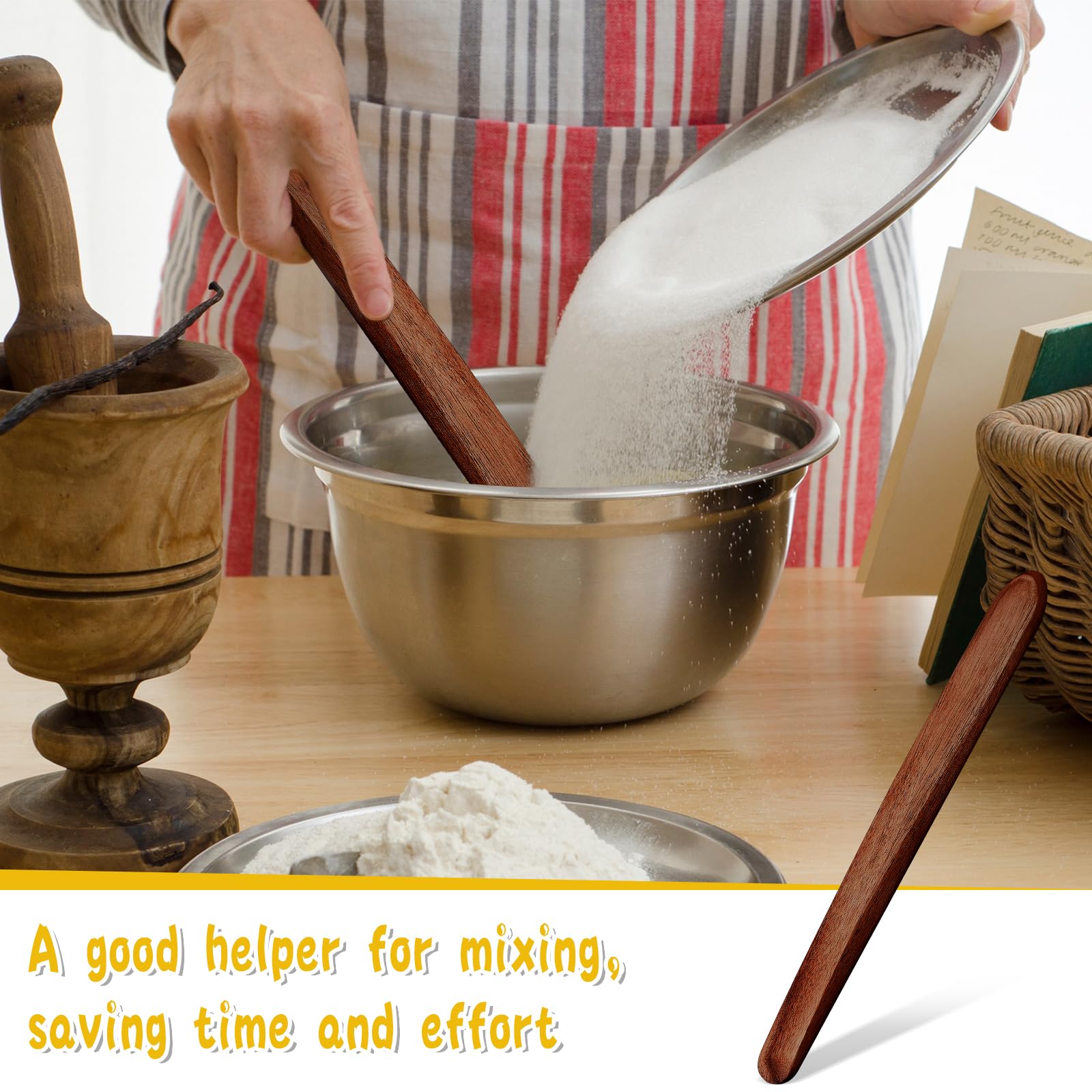 Hillban 2-Piece 11-Inch Acacia Wood Sourdough Bread Mixing Stick Set - Wooden Spurtle & Paddle for Baking, Cooking, and Kitchen Use - Perfect for Bread Making, Dough Mixing, and Stirring Sauces