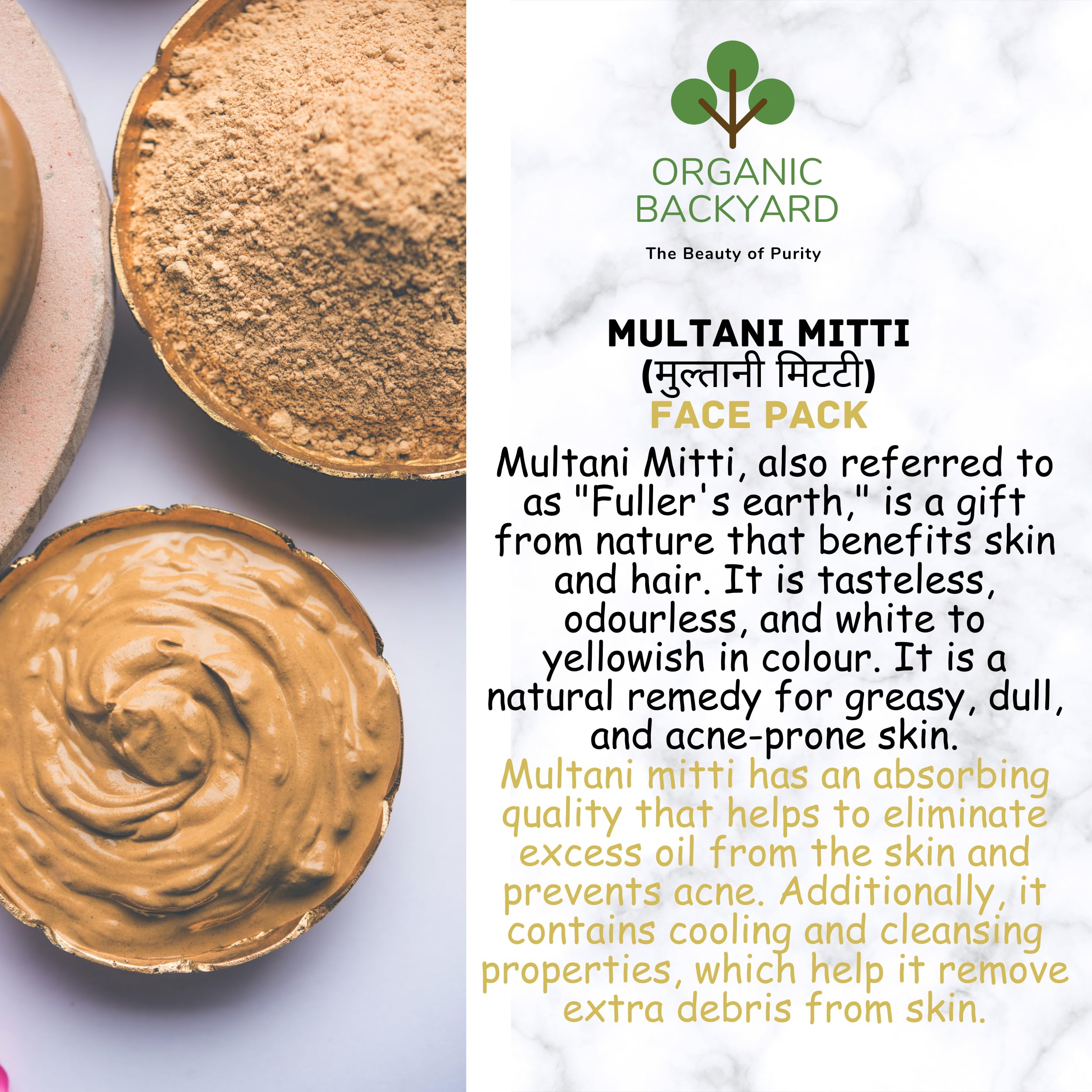 Organic Backyard 100% Natural Orange Peel & Lemon Peel Powder with Multani Mitti - 100g Each for Glowing Skin, Acne Treatment & Face Care - Perfect for DIY Face Masks, Scrubs & Natural Skincare Routines