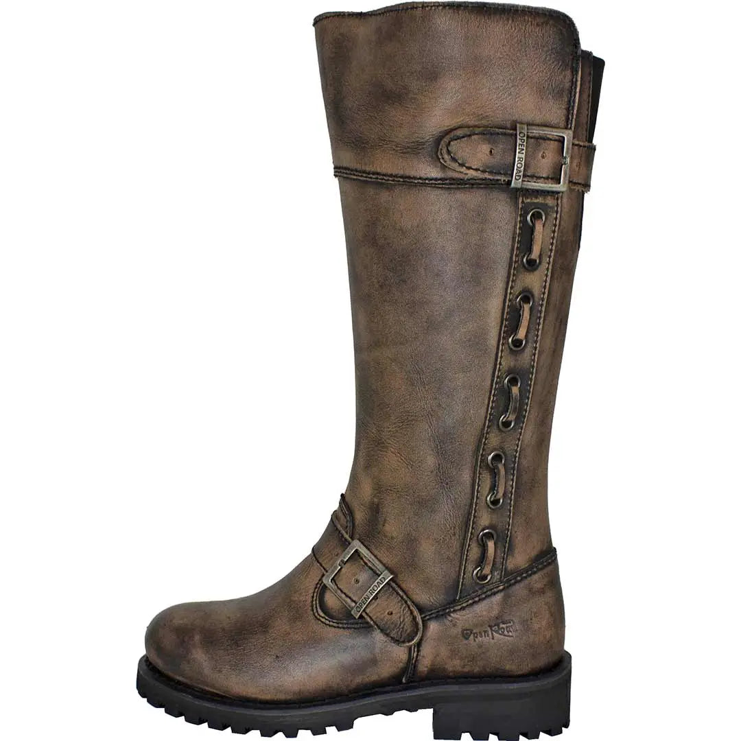 Open Road Women's Tall Motorcycle Boots - Waterproof Leather Riding Boots for Harley & Cruiser Bikes - Perfect for Long Rides & Motorcycle Adventures