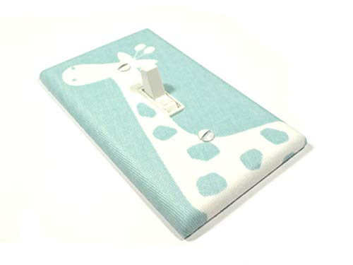 Giraffe Light Switch Cover Plate - Jungle Safari Nursery Decor, Gender Neutral Handmade Wall Art - White on Light Blue Single Toggle Switch Plate - Perfect for Kids Room, Baby Shower Gifts & Animal Theme Home Decor