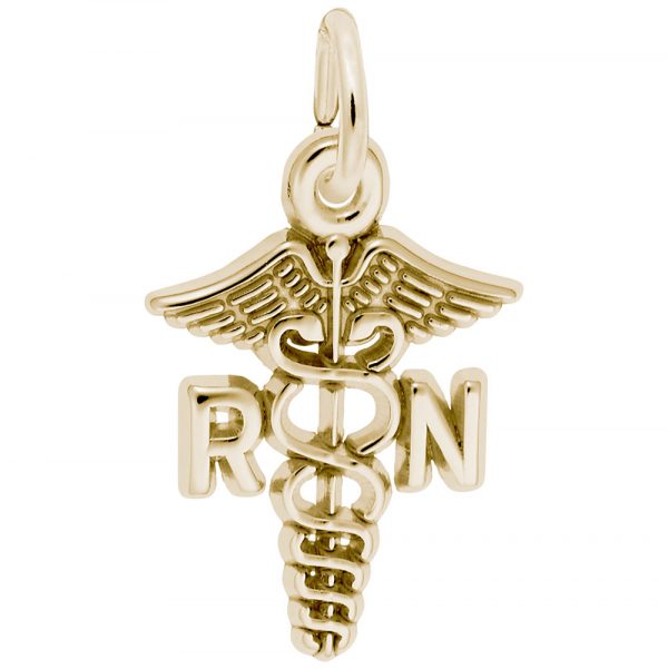 14K Yellow Gold RN Caduceus Charm Pendant - Nurse Jewelry Gift for Medical Professionals - Perfect for Nurses Week, Graduation & Healthcare Appreciation