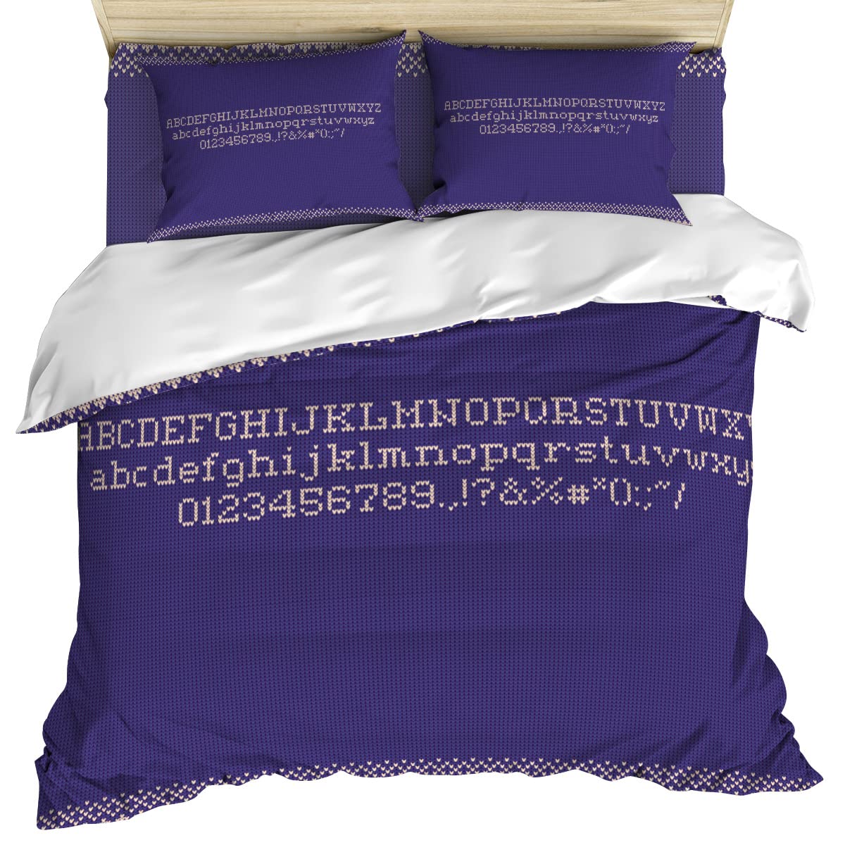Seven Roses 4-Piece Knitted Letter & Number Bedding Set - Extra Soft Quilt Cover, Bed Sheet & Pillowcase - Purple California King Size - Perfect for Cozy Bedrooms & Guest Rooms