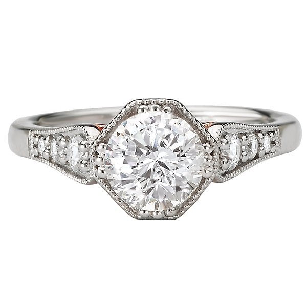 14KT 1/5 CTW Diamond Octagon Vintage Engagement Ring Setting for 1 CT Round Cut Solitaire - Perfect for Wedding, Proposal & Anniversary Gifts