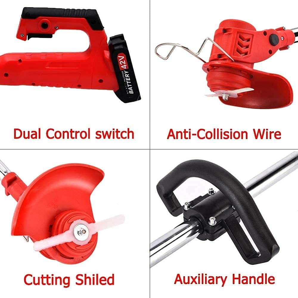 ATAAY 800W Professional Cordless Electric Grass Trimmer with 2 Metal Replacement Blades - Powerful Battery-Powered Lawn Cutter for Home Garden & Yard Maintenance