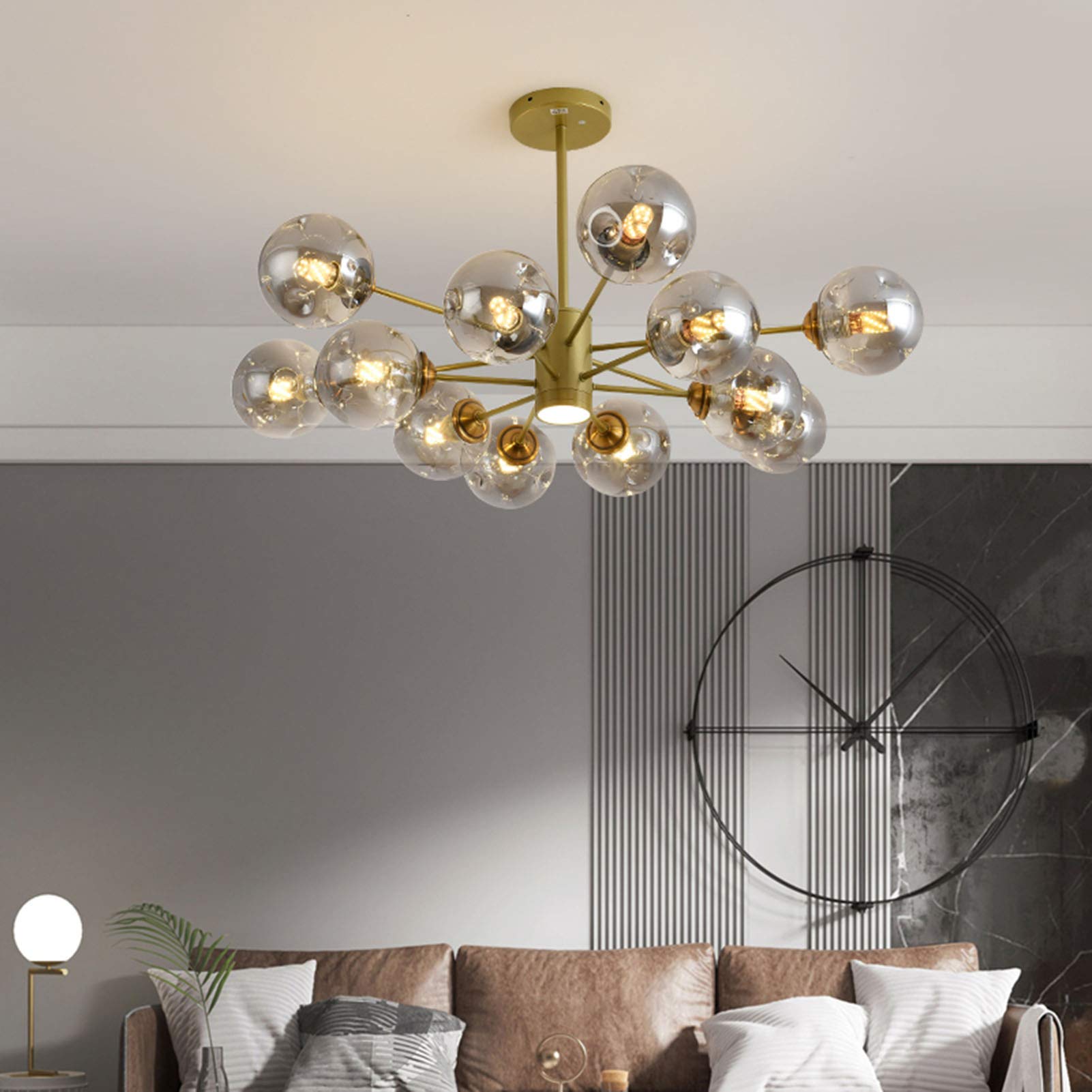 10-Lights Gold Metal Sputnik Chandelier - Modern Spherical Glass Pendant Light with Chrome Finish - Elegant Ceiling Lamp for Living Room, Hallway, Dining Room & Bedroom - Perfect for Modern Home Decor & Luxury Interior Lighting