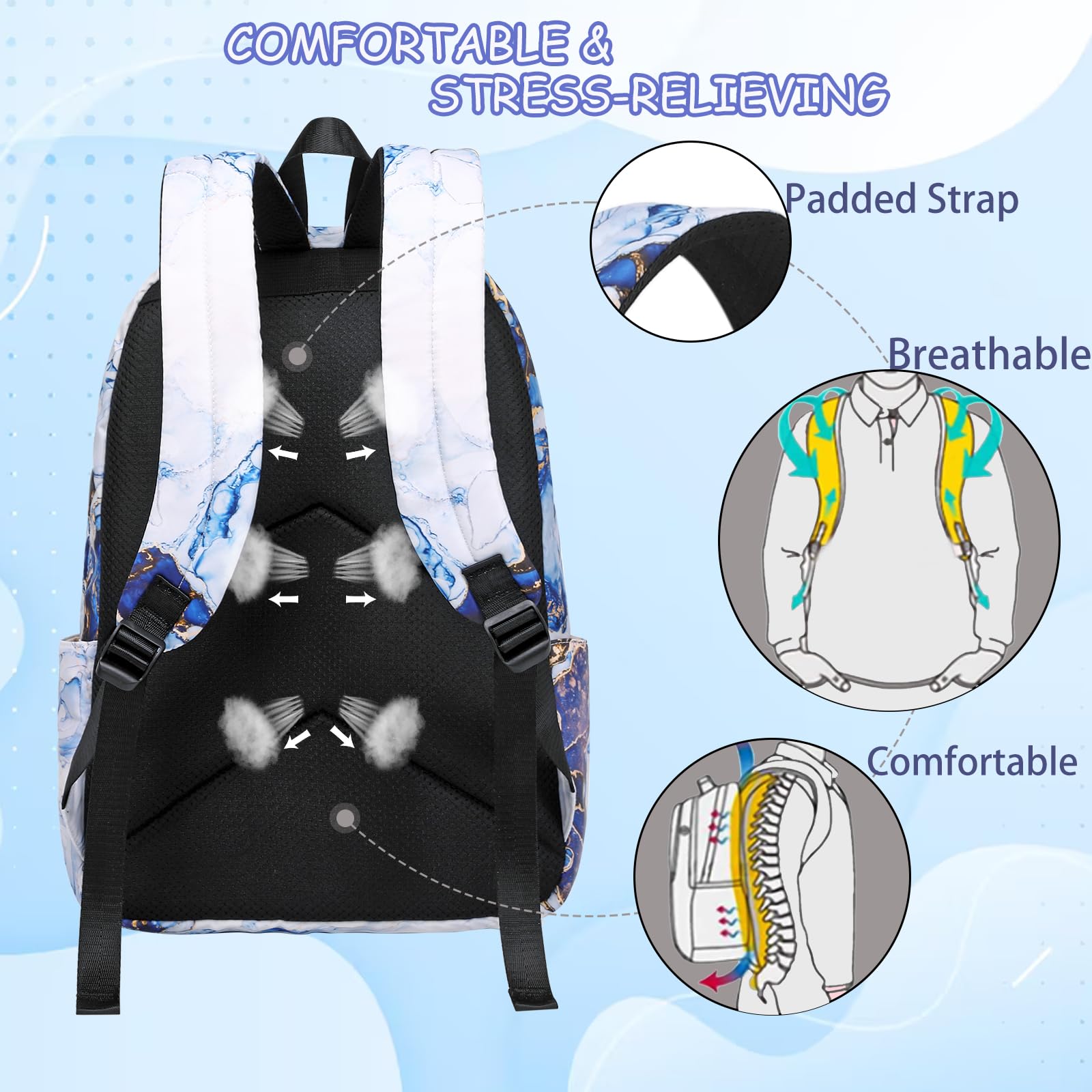 AUIVTY School Backpack for Girls & Boys - Teens Bookbag with Lunch Box Set - Large Navy Blue Backpack for Elementary & Middle School - Perfect for Daily Use, School Trips & Outdoor Activities