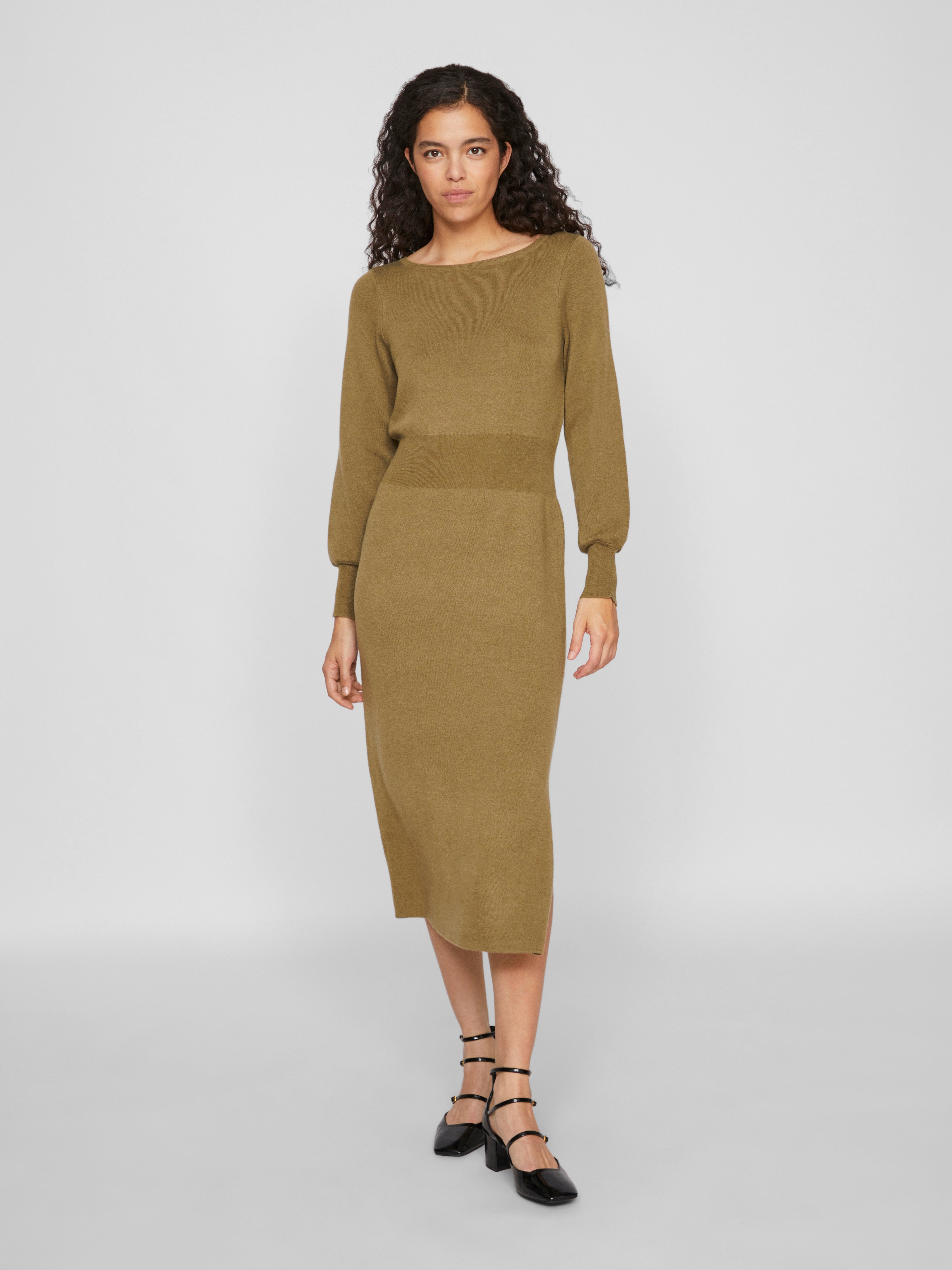 Gothic Olive & Melange Marla Knit Dress for Women - Stylish & Comfortable Casual Wear for Fall & Winter Outfits