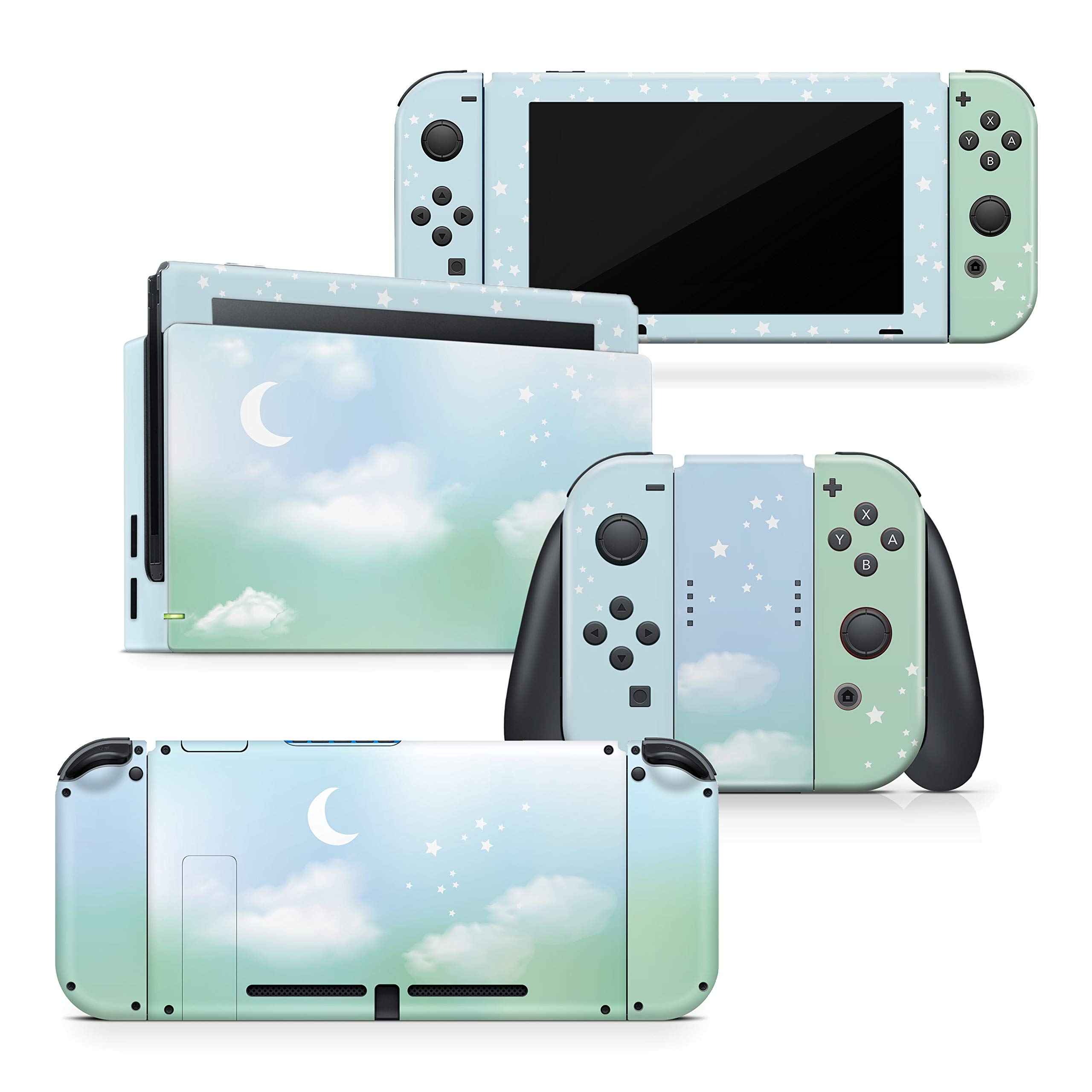 Premium 3M Vinyl Full Wrap Decal - Pastel Green Sky Moon Skin for Nintendo Switch | Compatible with Switch & Switch OLED | Durable Protective Cover with Anti-Slip Grip | Perfect for Gaming, Travel & Home Decor
