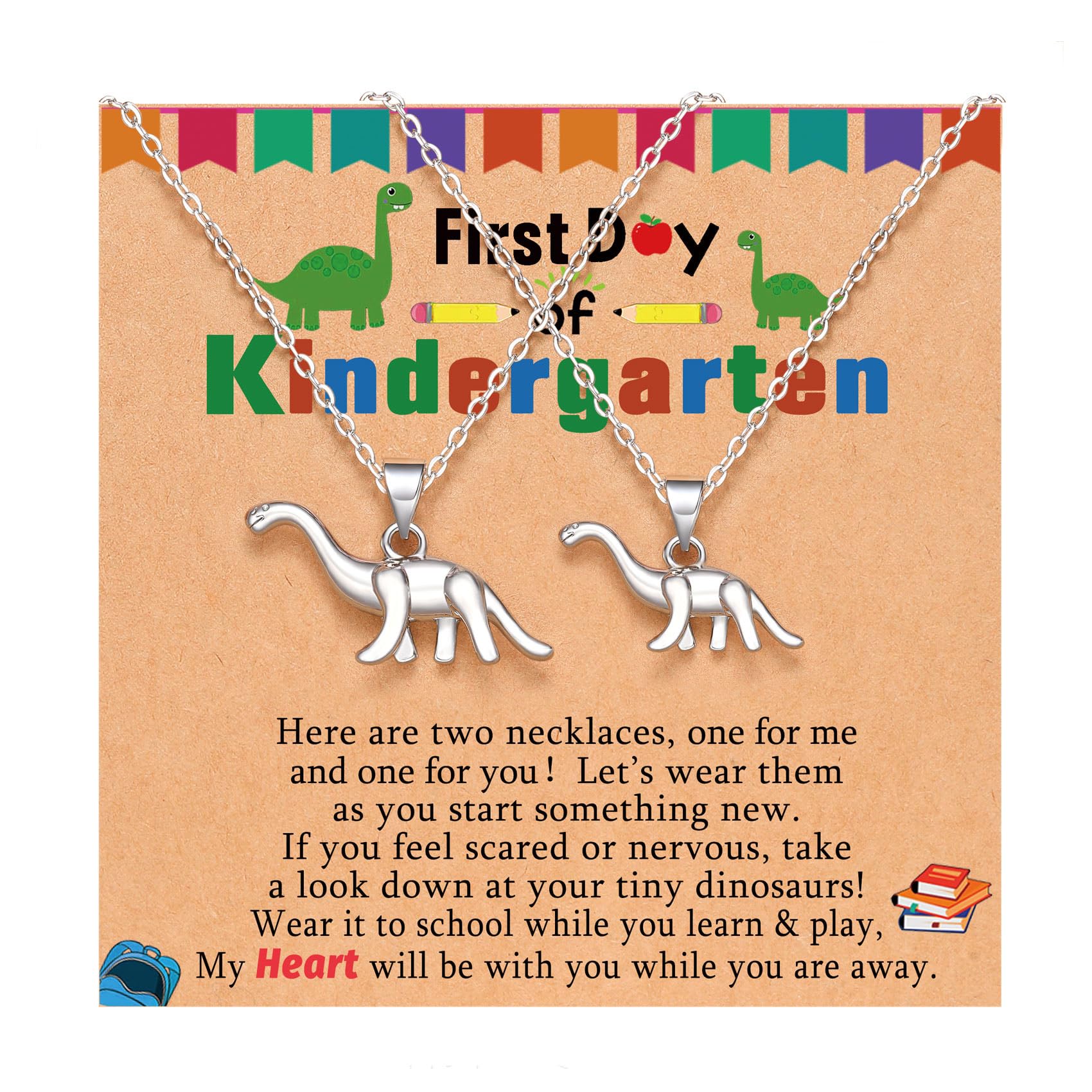 Dinosaur Necklace for Women, Boys & Girls - Perfect Back to School Gift for Mother, Daughter or Son - First Day of School Jewelry Present for Kids & Teens - Great for School Spirit, Birthday Parties & Everyday Wear