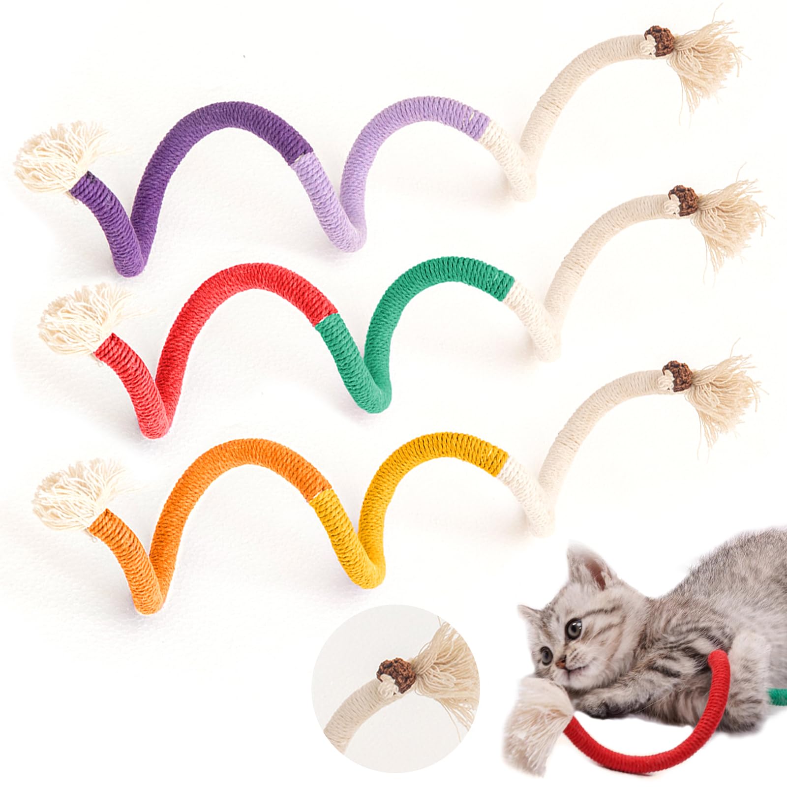 Premium Catnip & Silvervine Chew Toys for Kittens - 3 Pack Interactive Dental Rope Toys (27.55