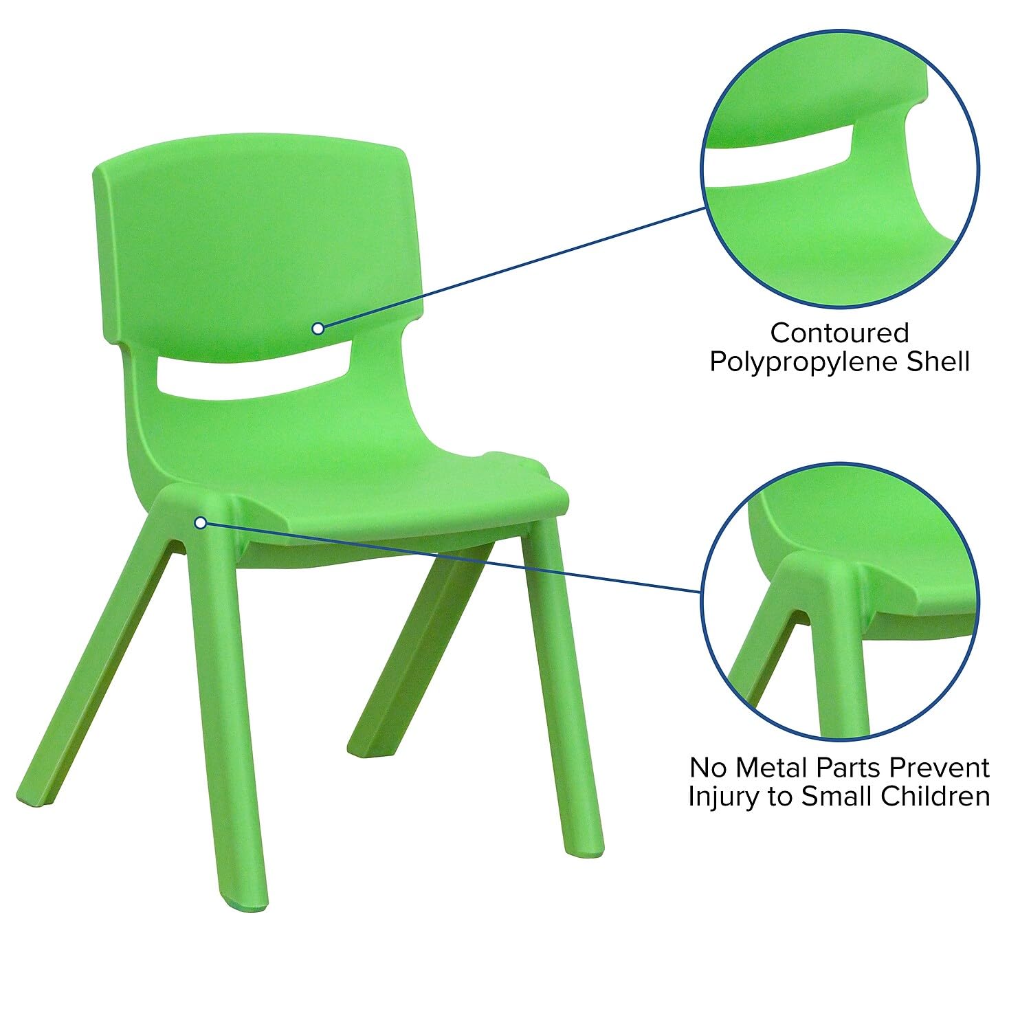 Flash Furniture Whitney 10-Pack Green Plastic Stackable School Chairs - 12