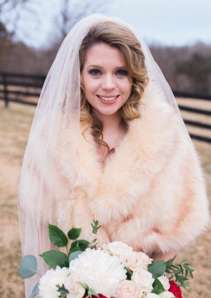 Luxury Champagne Fur Wrap Shawl - Soft & Elegant Winter Accessory for Women (Blair Cha03) | Perfect for Weddings, Parties & Cold Weather Fashion