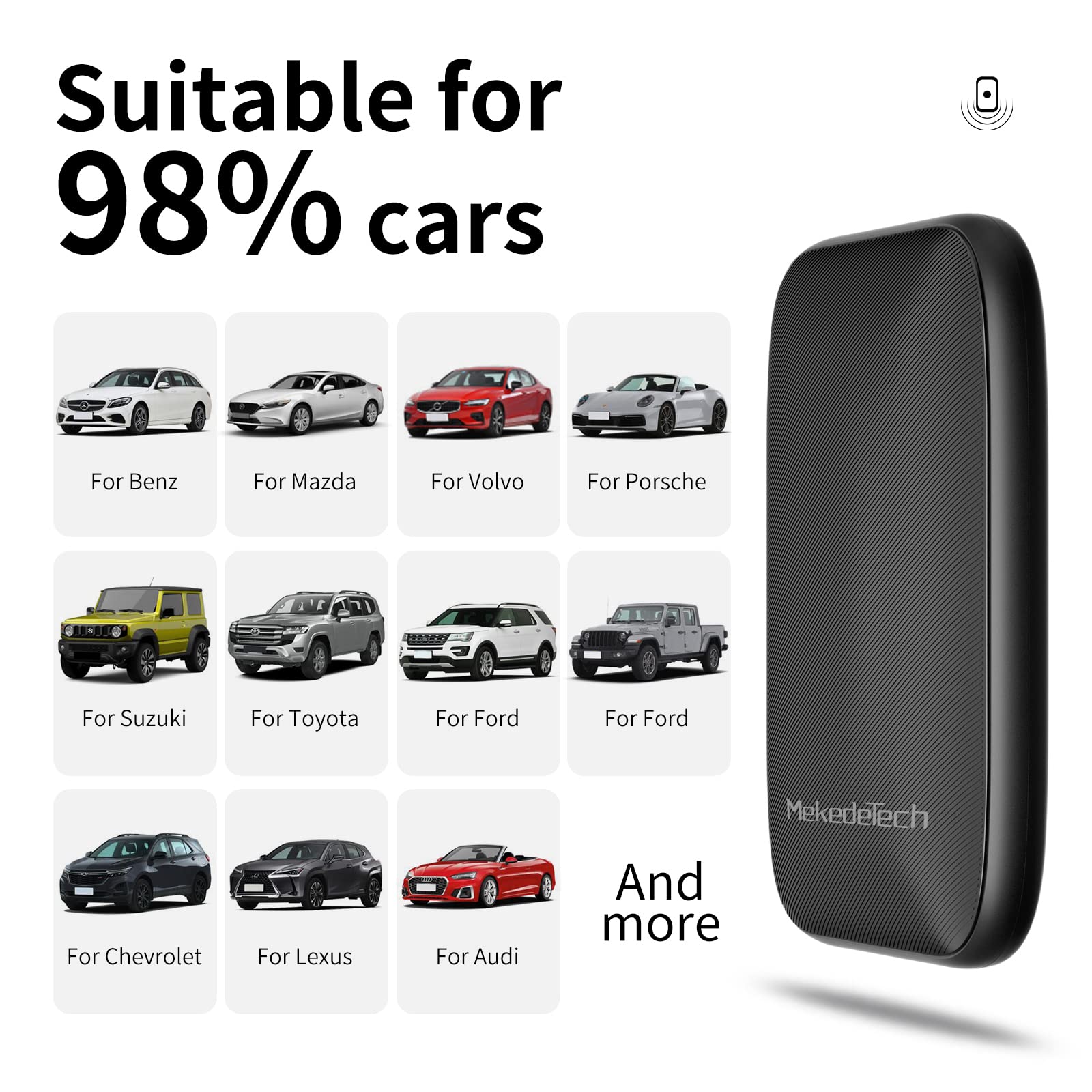 MekedeTech Wireless CarPlay & Android Auto Adapter - Plug & Play Wired to Wireless Converter for iPhone & Android - CarPlay AI Box with Netflix/YouTube Support | Perfect for Commuting, Road Trips & In-Car Entertainment