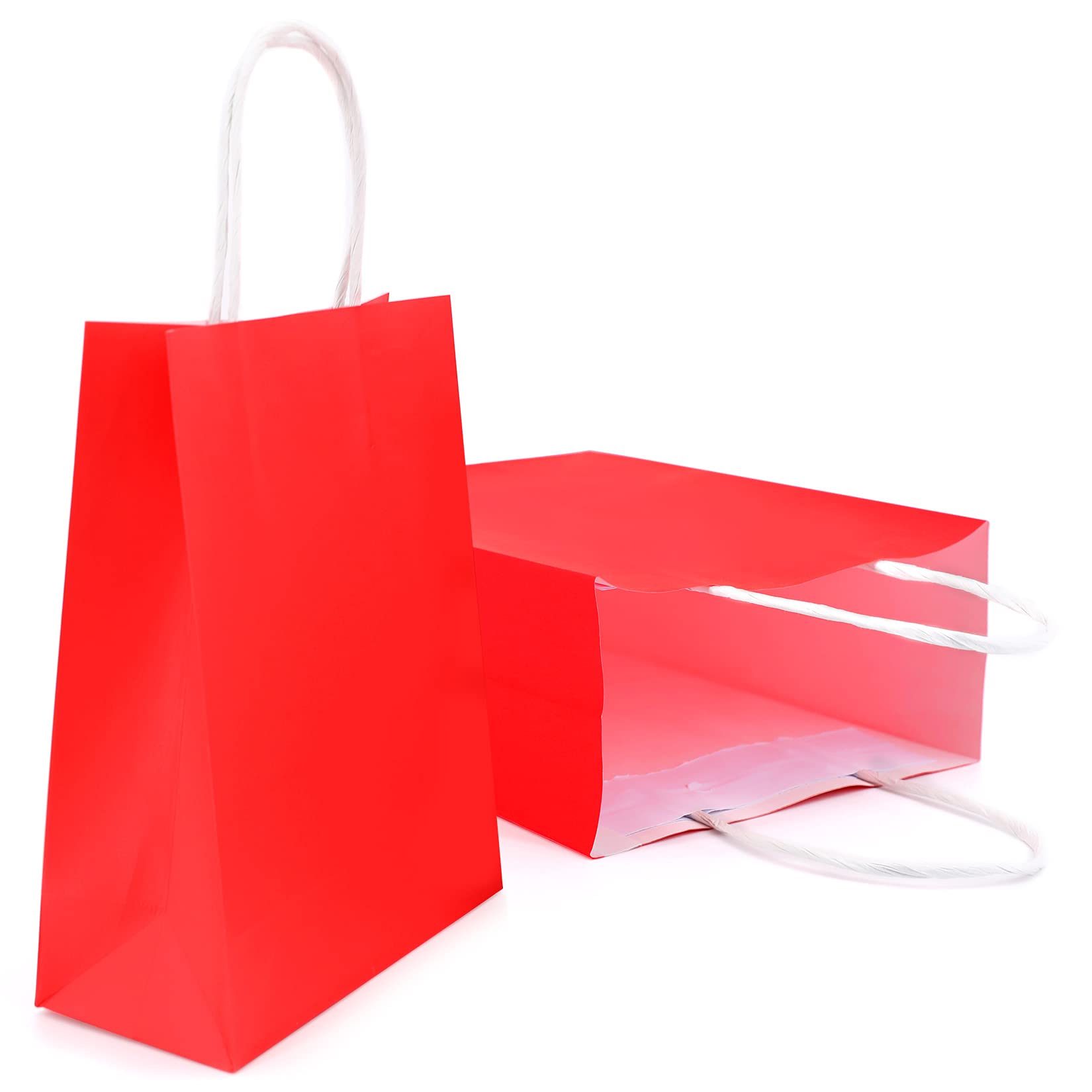 12 Pack Red Kraft Paper Gift Bags with Handles - Small Party Favor Bags for Halloween, Christmas, Birthday & Wedding Celebrations - Perfect for Candy, Treats, Party Favors and Small Gifts