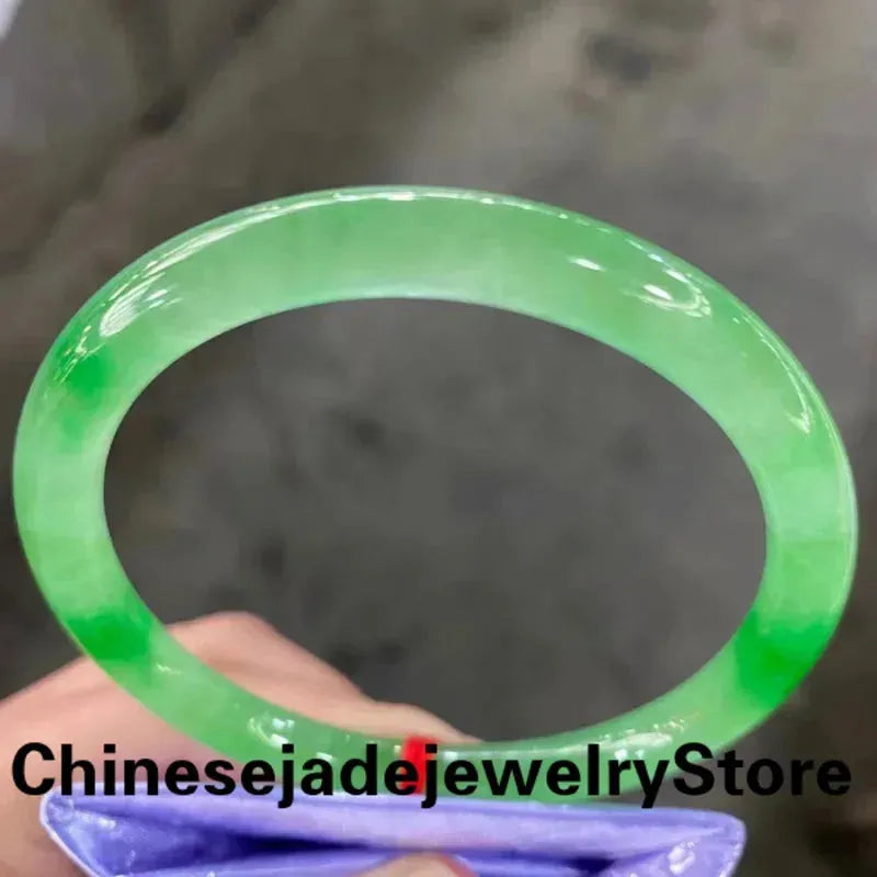 Natural Green Jadeite Bangle Bracelet for Women - Emerald Ice Floating Flower Round Jade Jewelry, Lucky Charm Gift for Girls & Women | Perfect for Weddings, Parties & Everyday Elegance