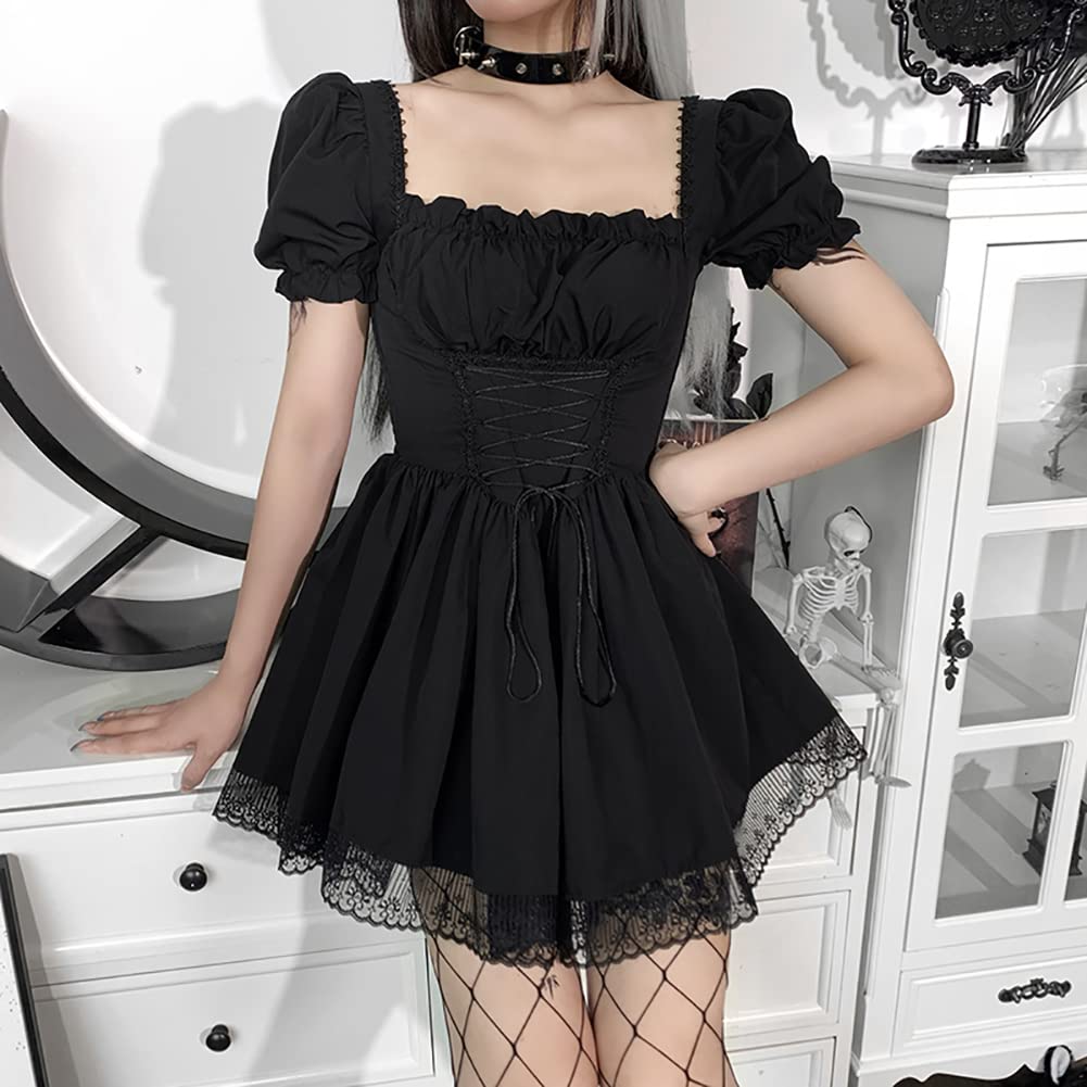 IKADEX Women's Gothic Lace Vintage Dress - Punk Grunge Style for Casual Wear, Cosplay, Cocktail Parties & Halloween Costumes | Perfect for Gothic Fashion Lovers & Alternative Outfits