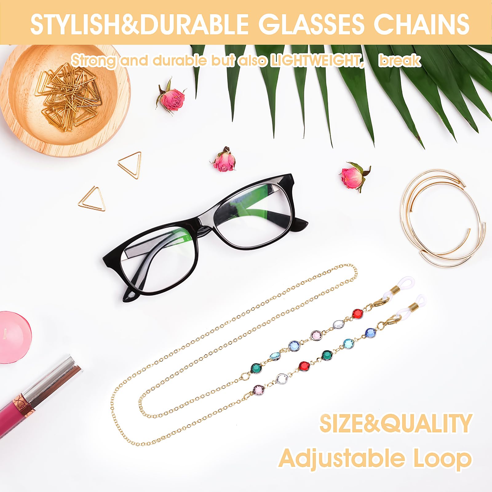 Stylish Metal Eyeglass Chains for Women & Girls - Adjustable Glasses Holder Strap, Necklace for Reading & Sunglasses - Perfect for Work, Reading, Driving & Outdoor Activities