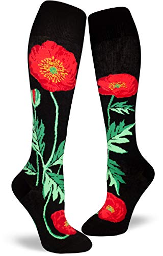 Bold Poppies Knee Socks in Black