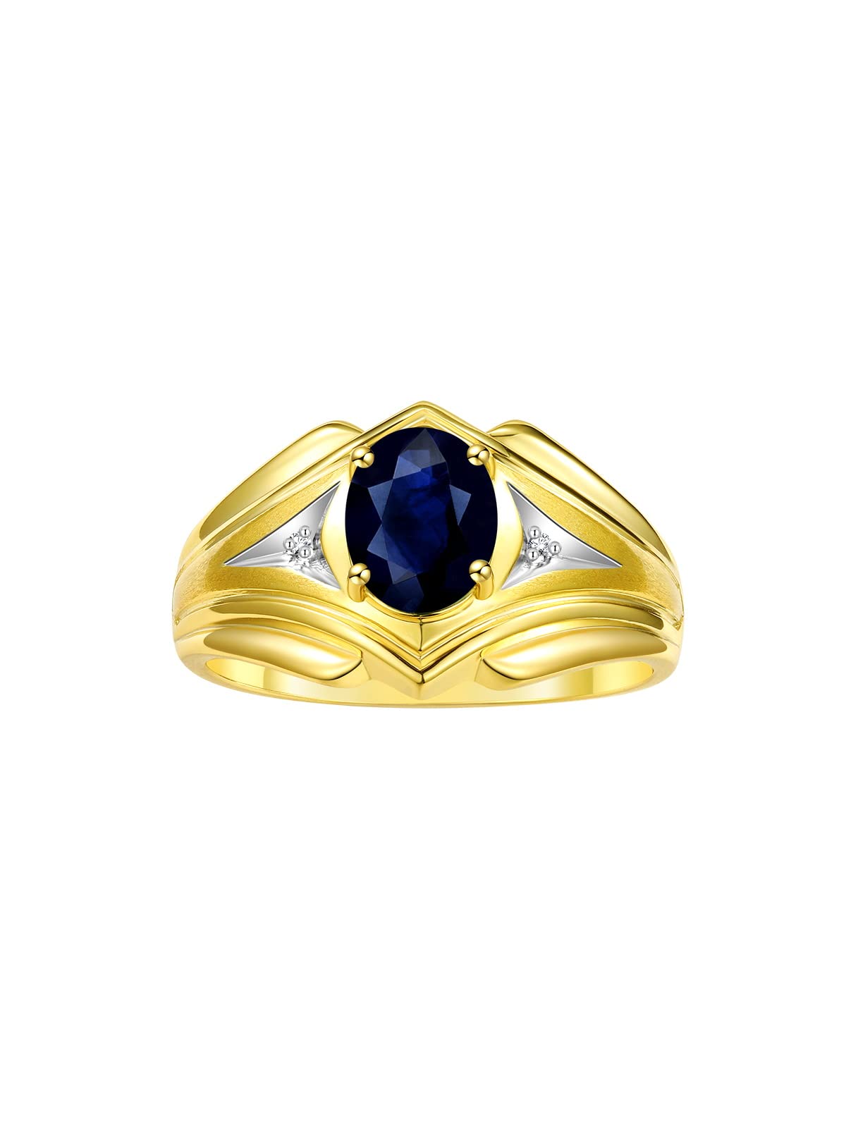 Men's Yellow Gold Plated Silver Ring with 9X7MM Oval Gemstone & Diamond - Classic Designer Style Birthstone Ring for Men (Sizes 8-13) | Perfect for Weddings, Anniversaries, Gifts & Everyday Wear